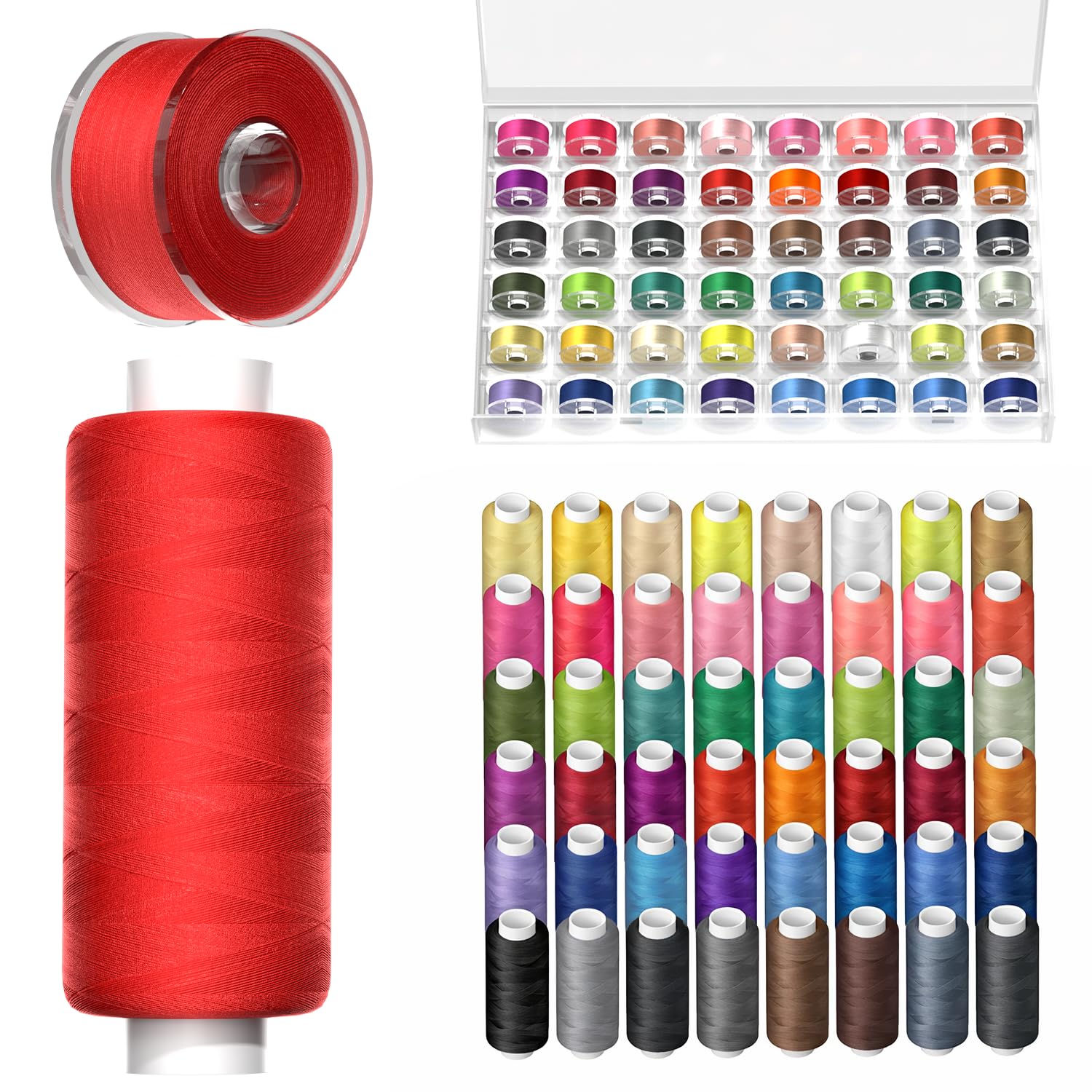96pcs professional sewing thread kit, 48 colors 400 yards/spool, [top durability with 4-ply tight-twist] aaa-grade polyester thread with prewound bobbins, sewing thread for hand & machine sewing