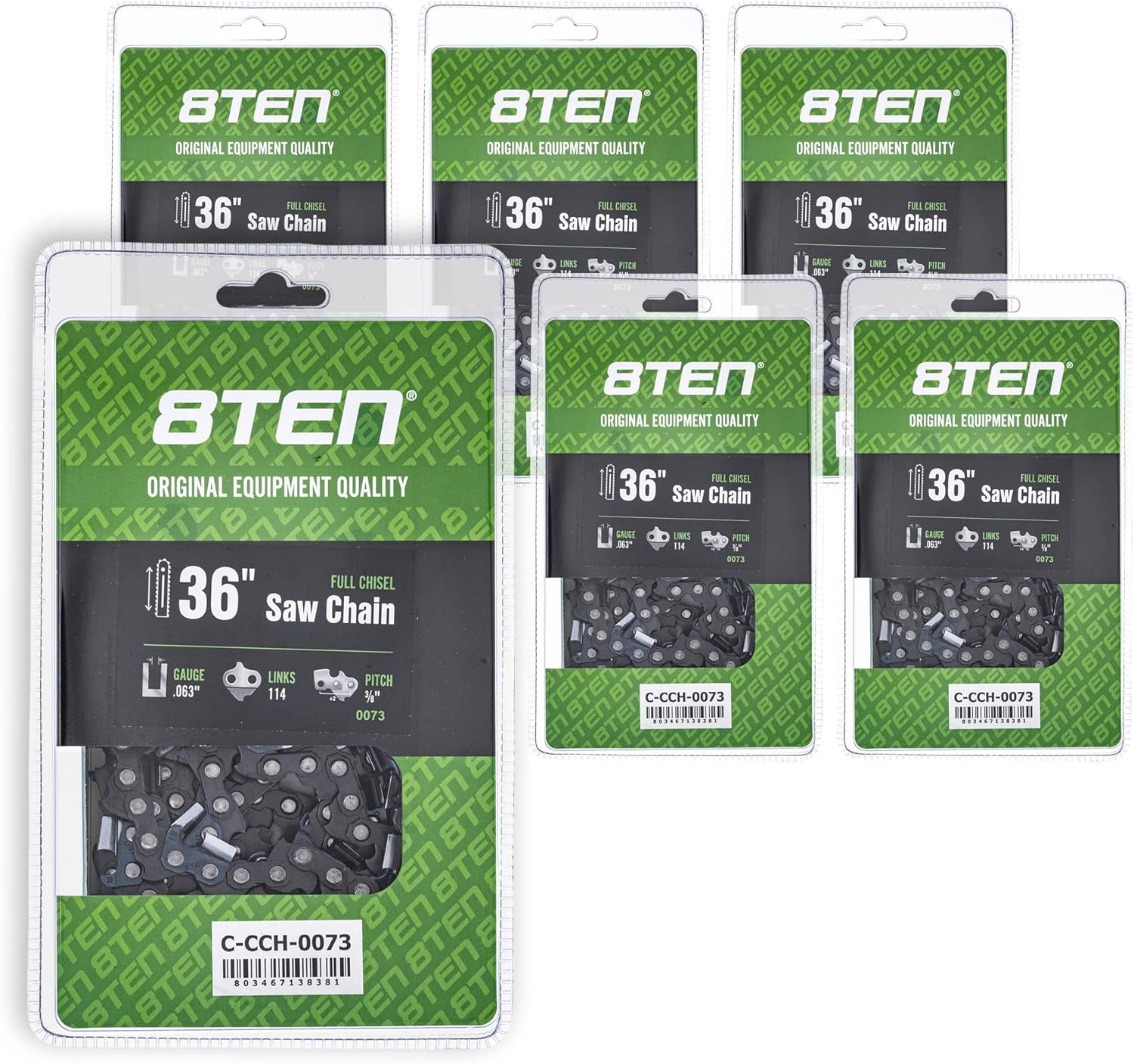 8TEN Full Chisel Chainsaw Chain 36 Inch .063 3/8 114DL for Stihl MS 290 360 440 (2 Pack)