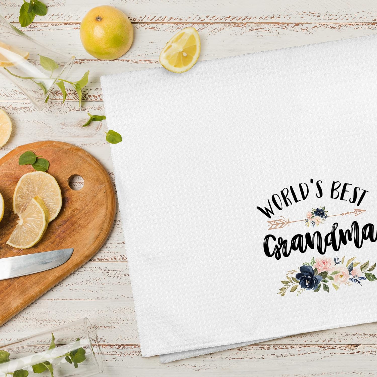 Grandma Gifts Kitchen Towels, World's Best Grandma Christmas Birthday Gifts Hand Towels for Grandma from Grandkids, Floral Decorative Dish Towels for Bathroom Mother's Day Decor 16x24 Inch - Image 6