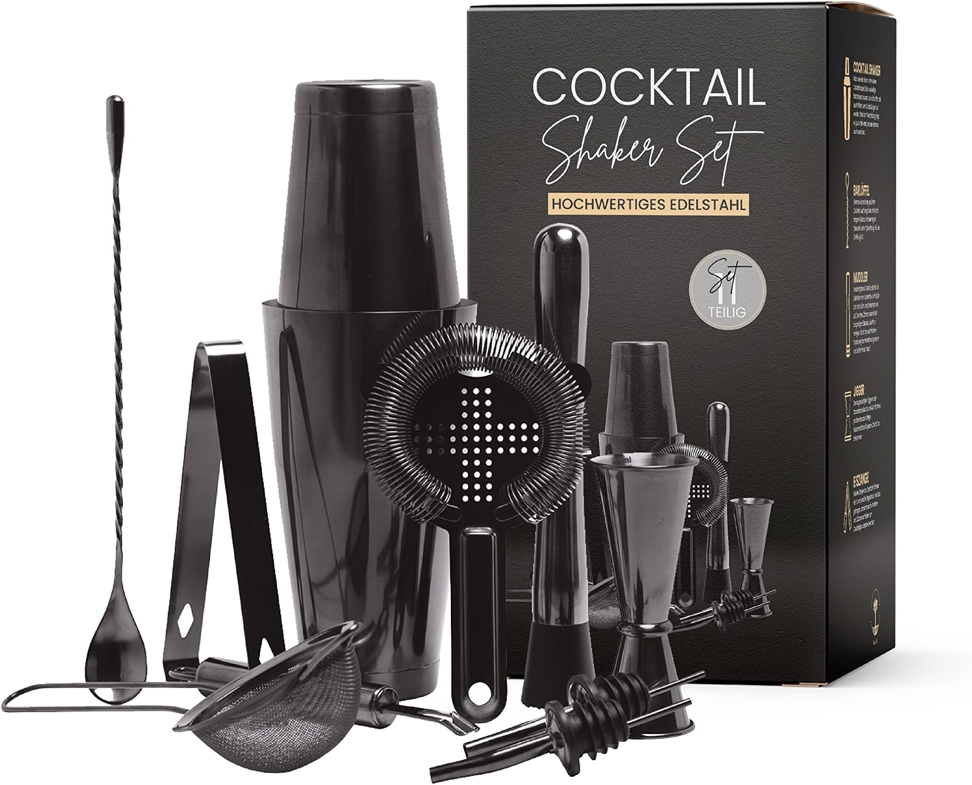 BARMINGO® Edelstahl Cocktail Set 11tlg. 700 ml Cocktail Shaker Set