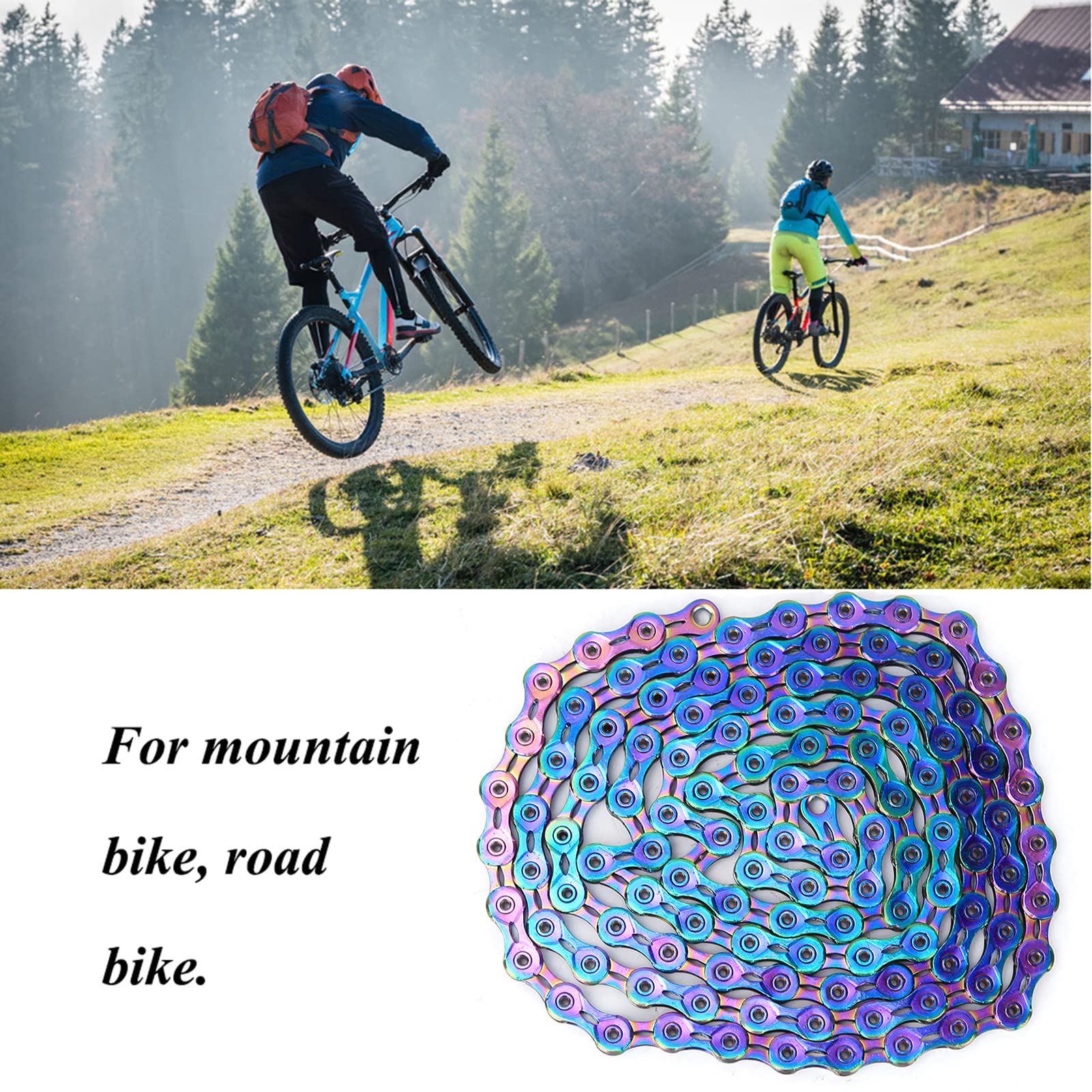 Catena a velocità variabile per bicicletta, rivestimento in nitruro di titanio catena a velocità variabile per mountain bike a 4 velocità diverse(completamente vuoto, 9 velocità)