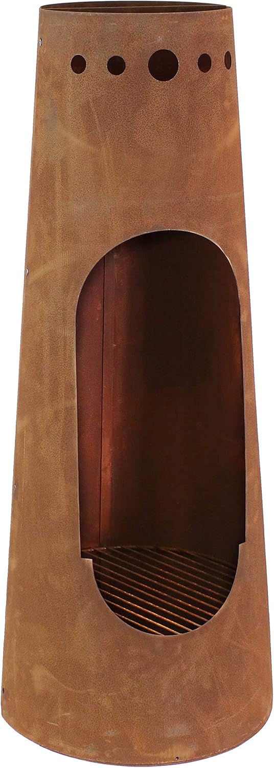 Sunnydaze Sante Fe Steel Chiminea with Rustic Finish - Outdoor Wood-Burning Metal Fire Pit with Log Grate for Cabin, Patio and Backyard - Modern Bonfire Pit - 50-Inch : Patio, Lawn & Garden