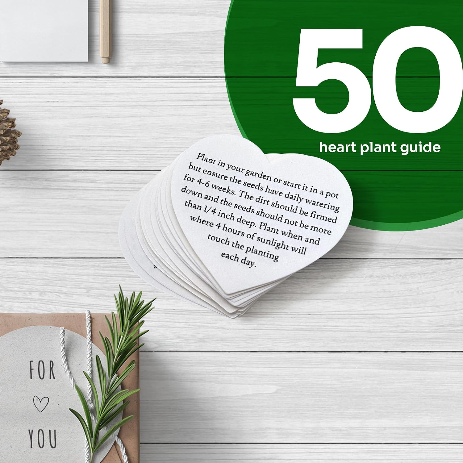 50 Set of Heart Planting Guide with Glassine Envelopes – Perfect for Seed Paper Products, Wedding Favors, and Gift Sets