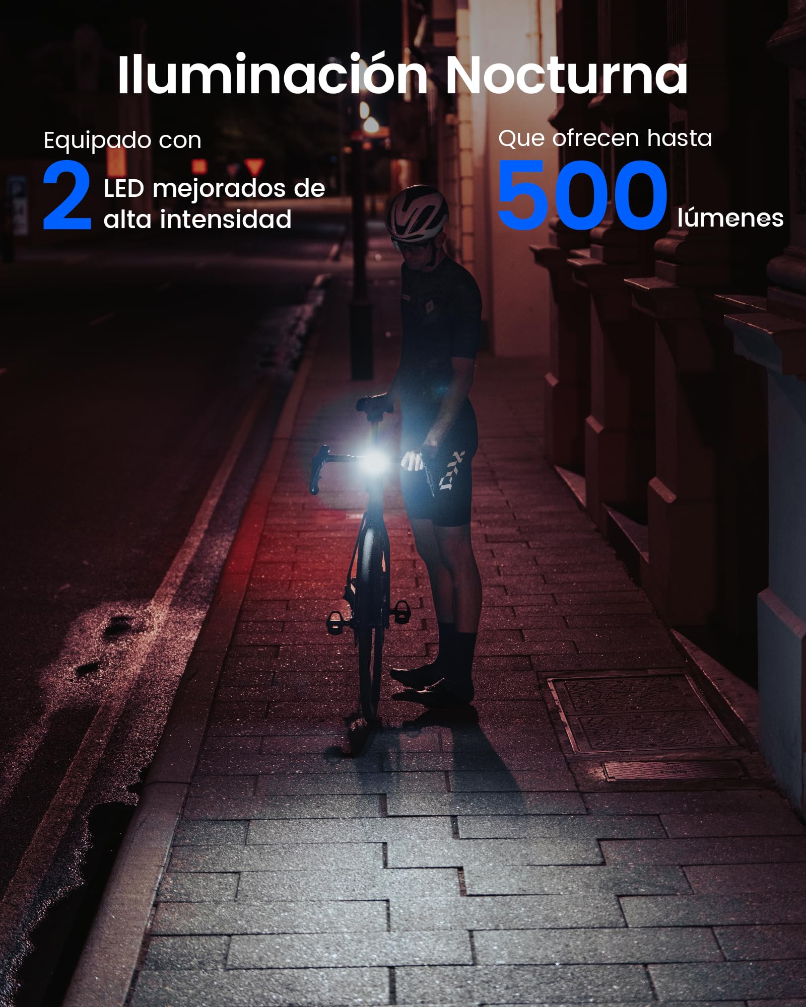 RAVEMEN FR500 500 Lúmenes Luz Delantera para Bicicleta de para Ciclismo Diurno y Nocturno, Compatible con Garmin/Wahoo Ciclocomputadores, 6 Modos USB C ON/Off Automático IPX6 Resistente al Agua