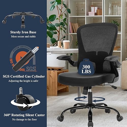 Miniatura 11 de Silla de oficina, silla ergonómica de malla de piel sintética, con soporte lumbar, altura ajustable, ruedas giratorias ejecutivas con brazo
