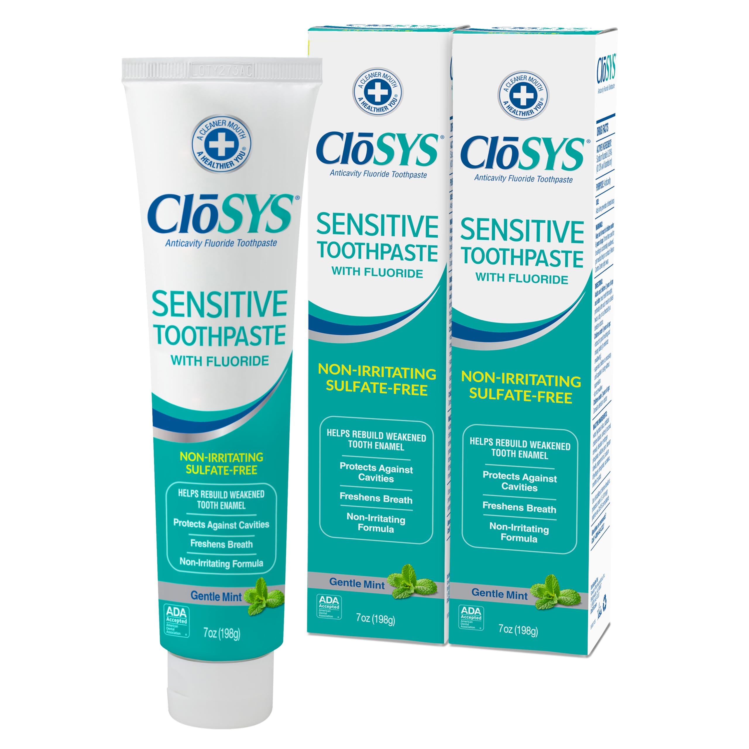 CloSYS Fluoride Toothpaste, 7 Ounce (Pack of 2) Gentle Mint, Whitening, Enamel Protection, Sulfate Free