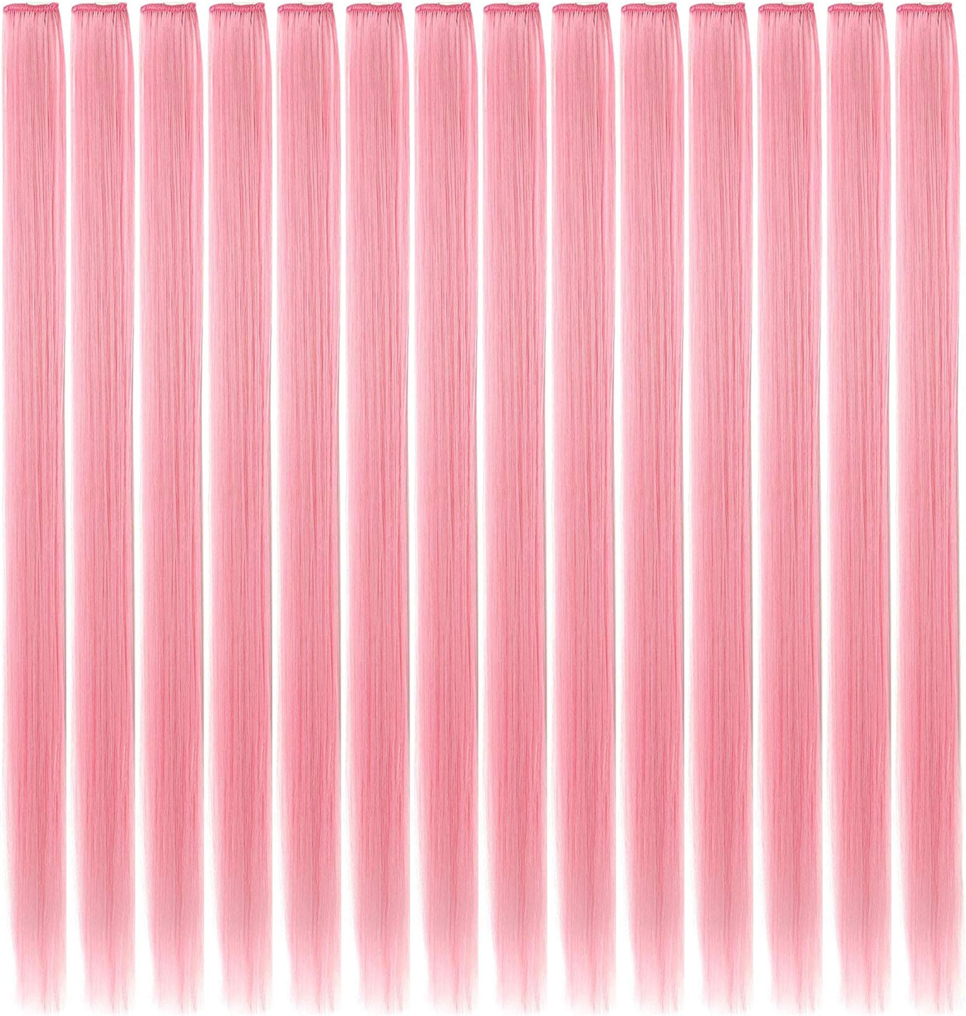 Smoke Pink Hairpieces for Kids Highlights Straight Clip in Colored/Colorful Hair Extensions for Girls and Adults (Smoke Pink)