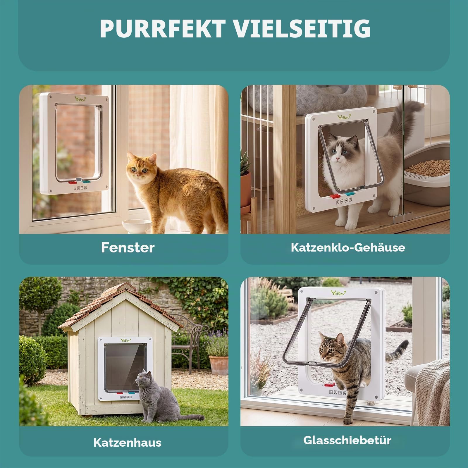 Ycozy XL Katzentür Außengröße 27.8 x 25cm 4 Wege Verriegelung Indoor Haustier Tür für Innen Außen Tür Wand Fenster, Wetterfeste Katzenklappe für Kätzchen & Hunde Leicht zu Installieren