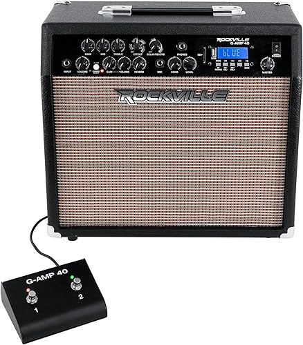 Miniatura 13 de Amplificador combo de guitarra Rockville G-AMP de 30 W, Bluetooth, entrada de micrófono, interruptor de pie, efecto de retardo, para práctica en