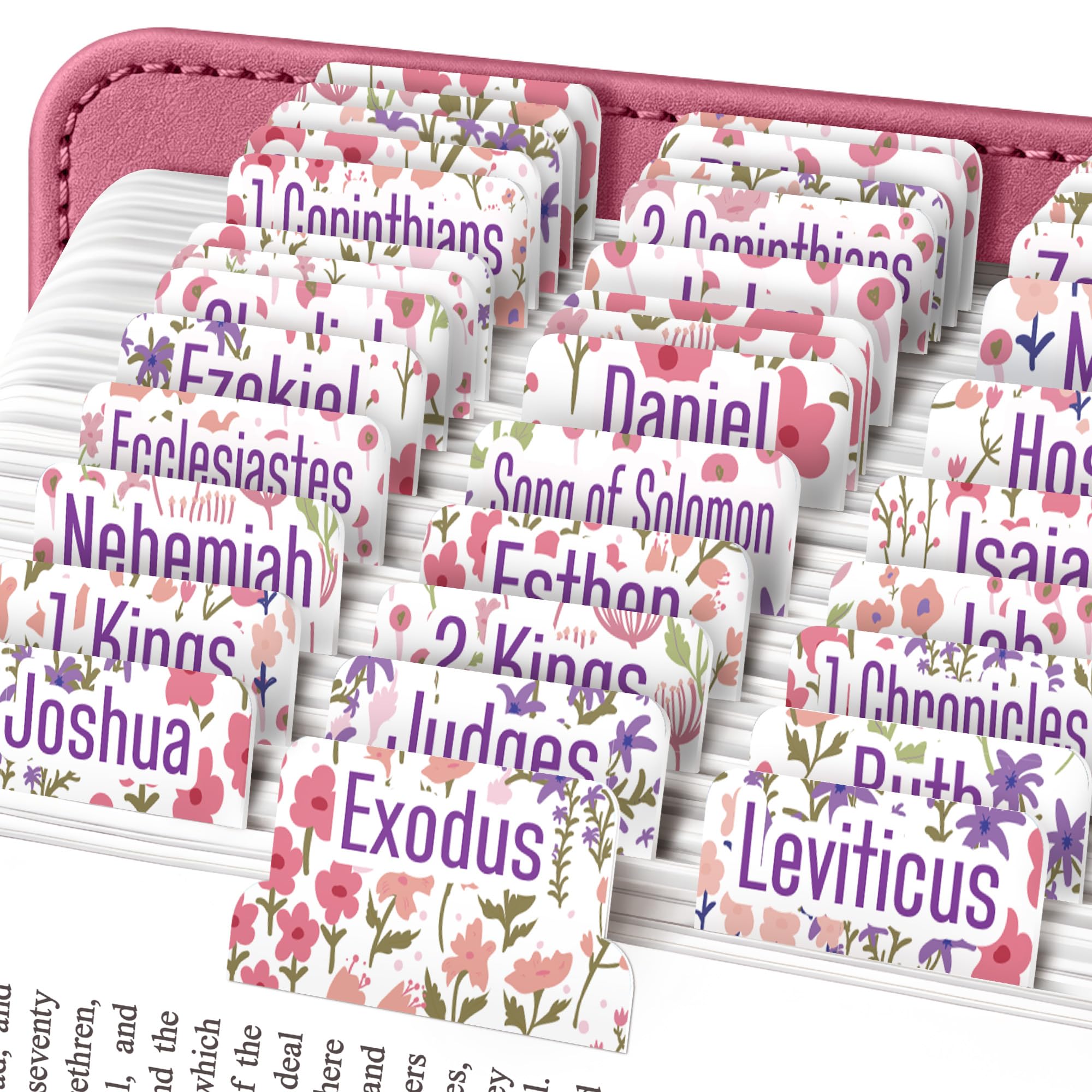 Pink & Purple Floral Bible Tabs for Women – Laminated Large Print Flower Pattern Bible Index Tabs, 80 Old & New Testament Scripture Tabs with