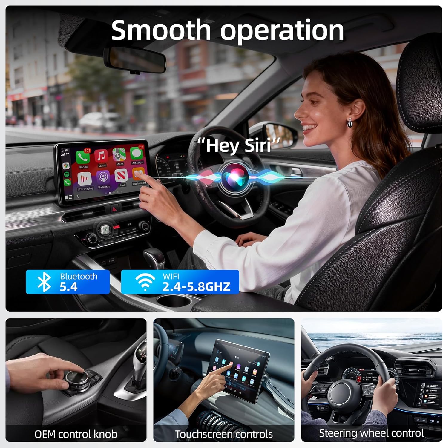 Wireless Apple CarPlay Adapter, 5.8G Quad-Core Chip No Latency, Aerospace Silicone Cooling, Zn-Alloy & Diamond Panel, Plug & Play Wired to Wireless CarPlay Adapter - Image 3