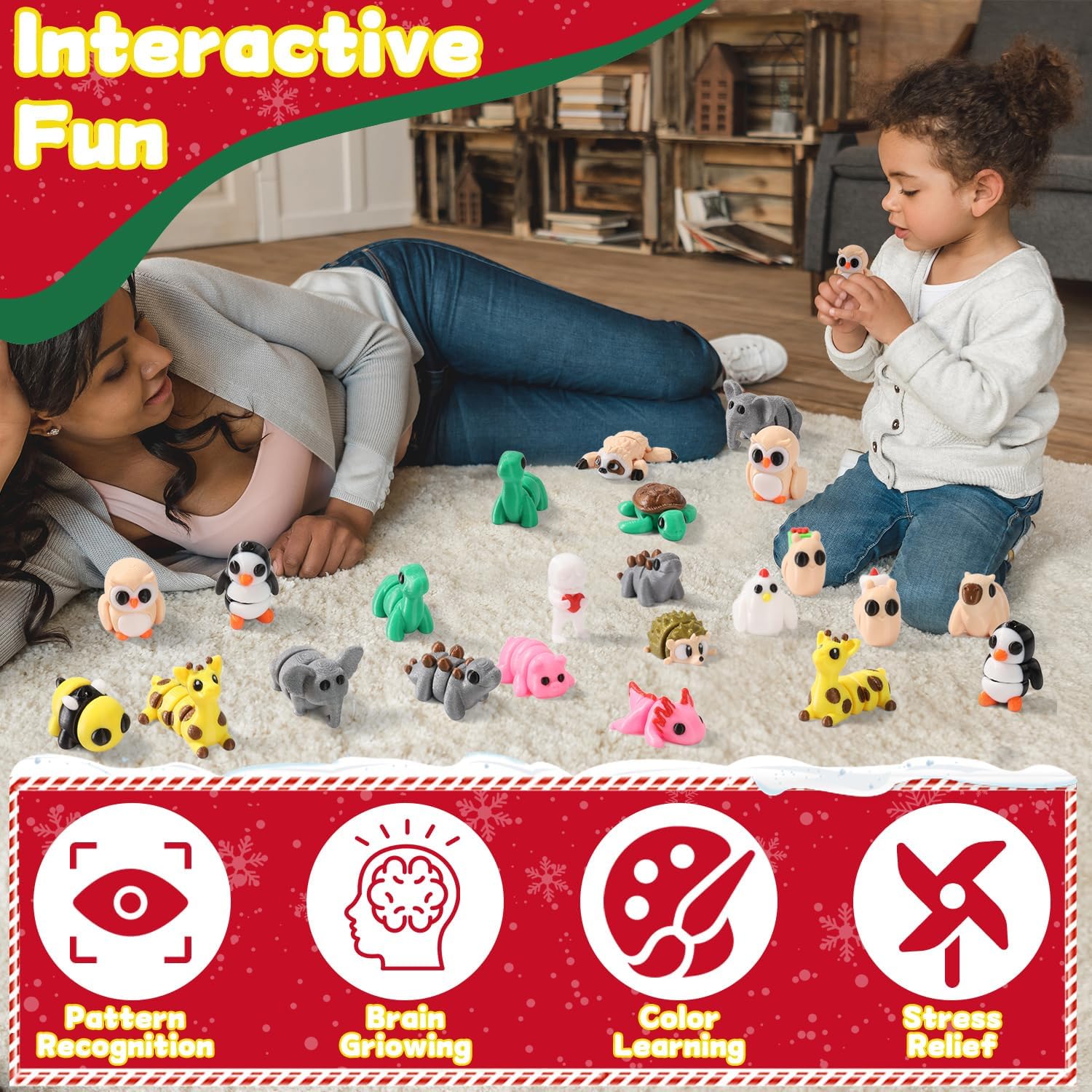 44pcs 3D Printed Animal Figurines Set Articulated Mini 3D Animals, Cute Animal Fidget Toys, 3D Printed Animals for Kids, Educational Interactive Play, Easter Basket Stuffers Christmas Home Décor Gift
