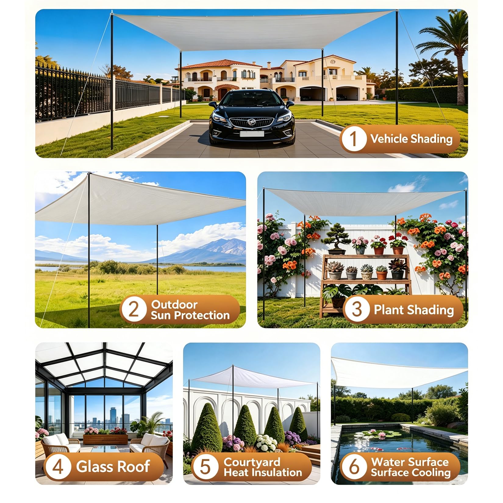 3m x 10m Telo Ombreggiante Bianco HDPE 50% Schermatura Anti-UV, Occhielli Metallici, per Balcone, Terrazzo, Giardino, Serra, Orto e Recinti Animali