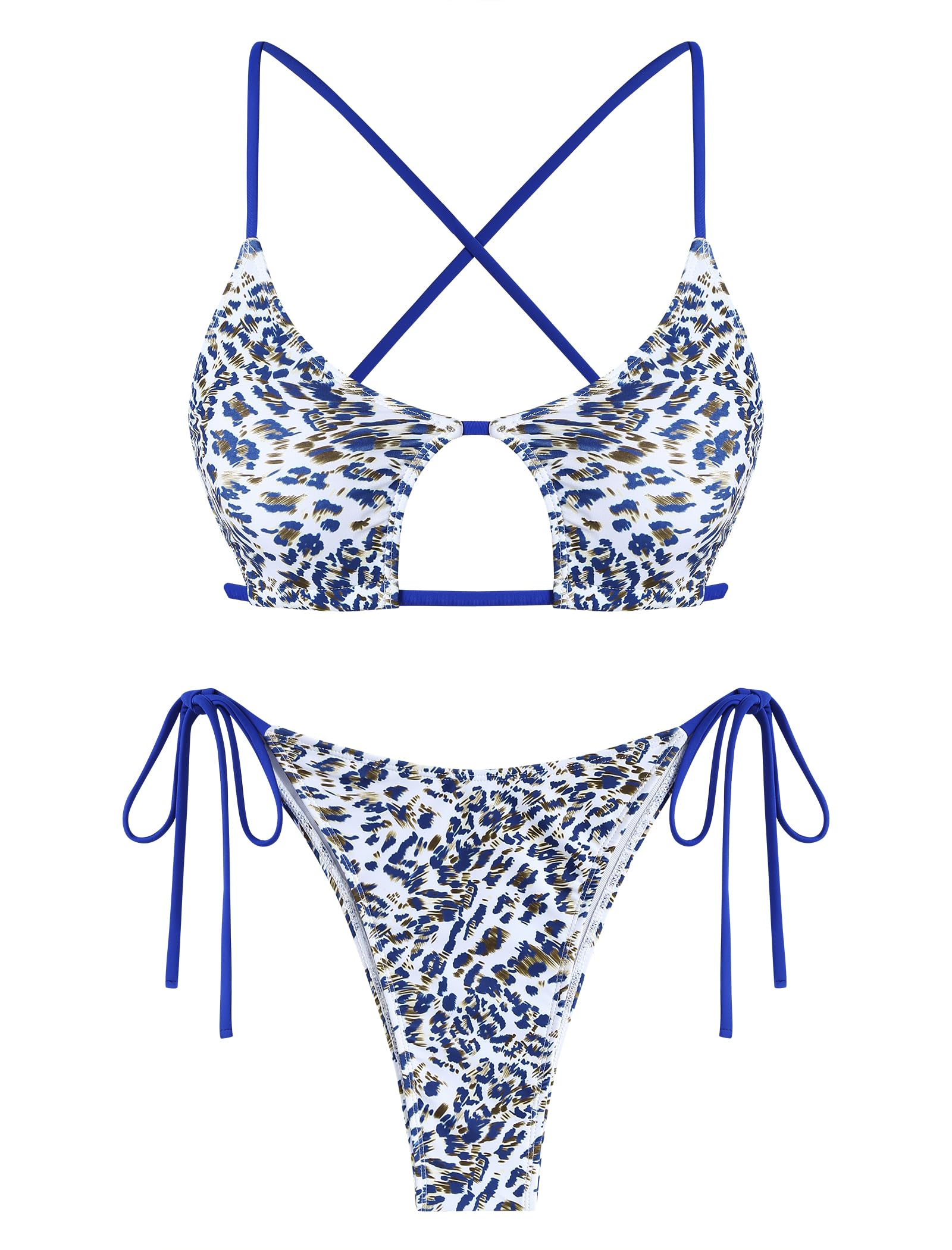 ZAFULWomen's Sexy Cutout Bikini Thong Bikini Set Tie Back Two Piece Swimsuit Bathing Suit