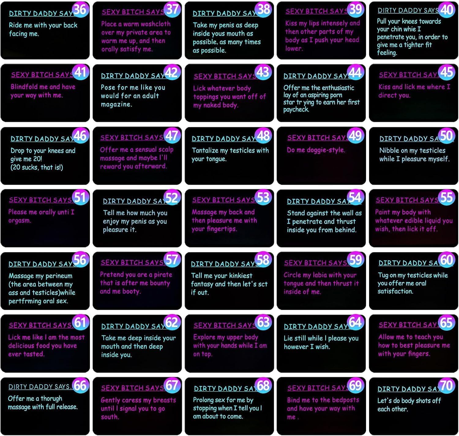 Bedroom Commands Sex Cards, Fun Sex Bedroom Games for Couples, Couples Pleasure Games, BDSM Game, 108 Cards, 54 for Dirty Daddy Says and 54 for Sexy Bitch Says Romantic Intimacy Card for Anniversary