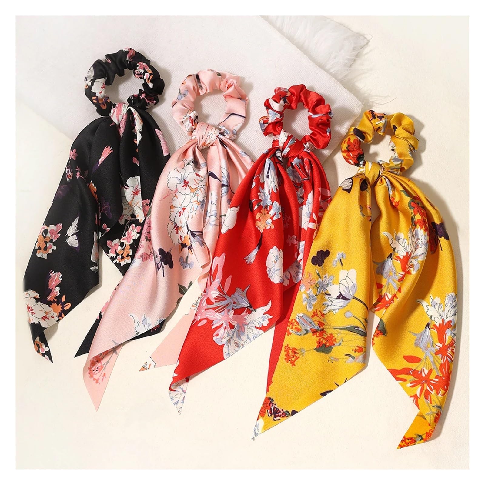Coleteros Pelo Mujer 2 unidades de cintas elásticas for el pelo largas con estampado tela teñida for mujer y niña(Yellow)