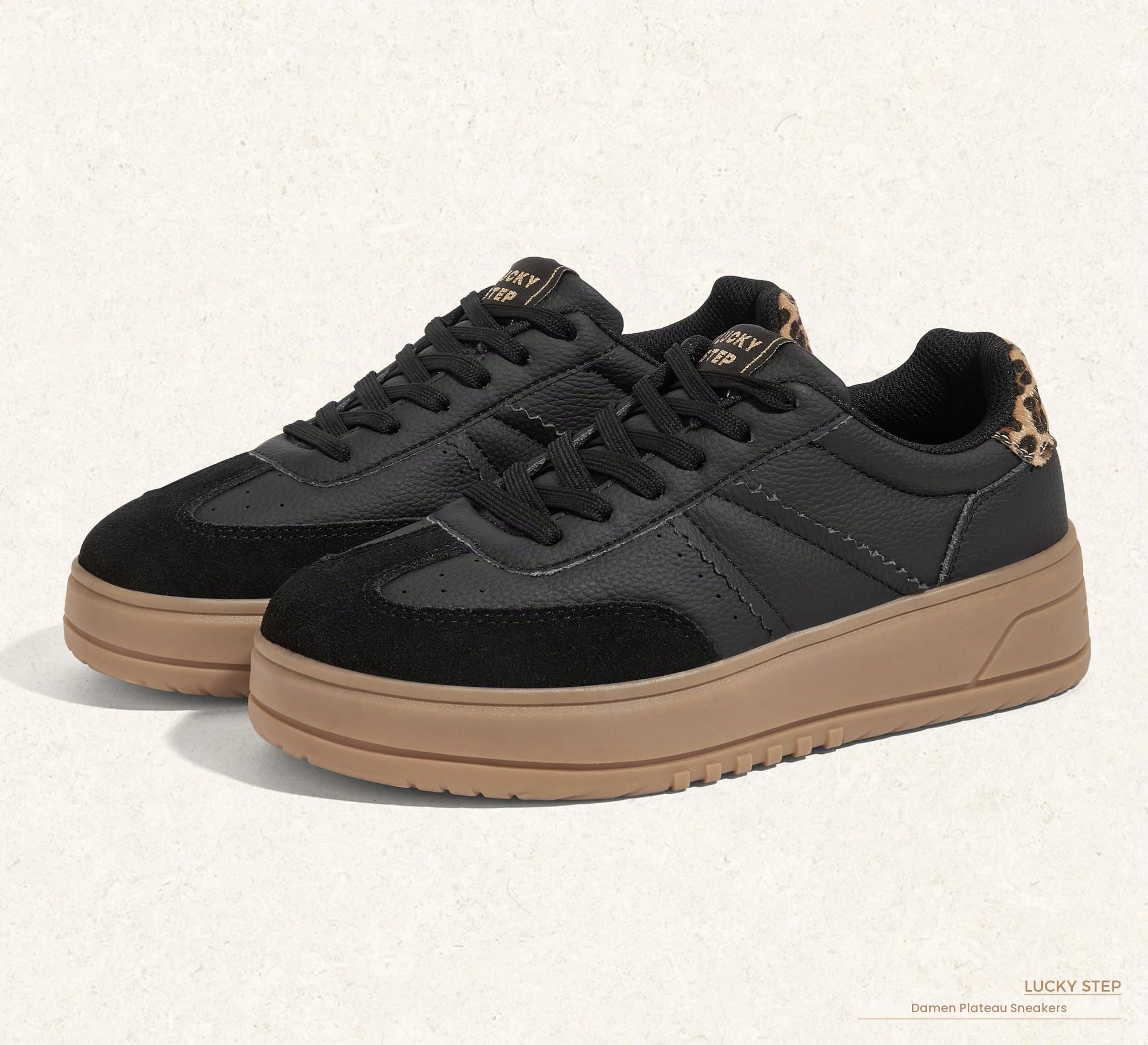 LUCKY STEP Damen Plateau-Sneakers mit Schnürung | Bequeme Freizeitschuhe mit Dicker Gummisohle aus Kunstleder | Low-Top Design für Stadt, Alltag & Sport
