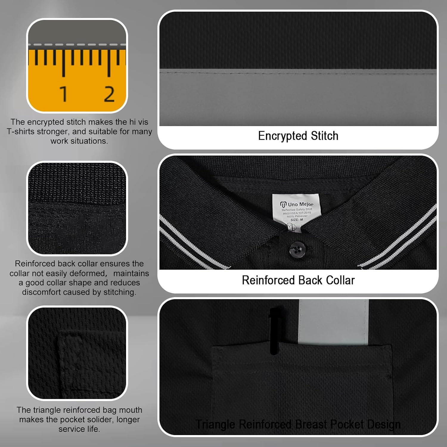Hi Vis Polo Shirts for Men Construction Class 3 High Visibility Shirts, Reflective Safety T-Shirts for Men Women, Short Sleeve Work Shirts, Breathable, UPL-Black XL - Image 3