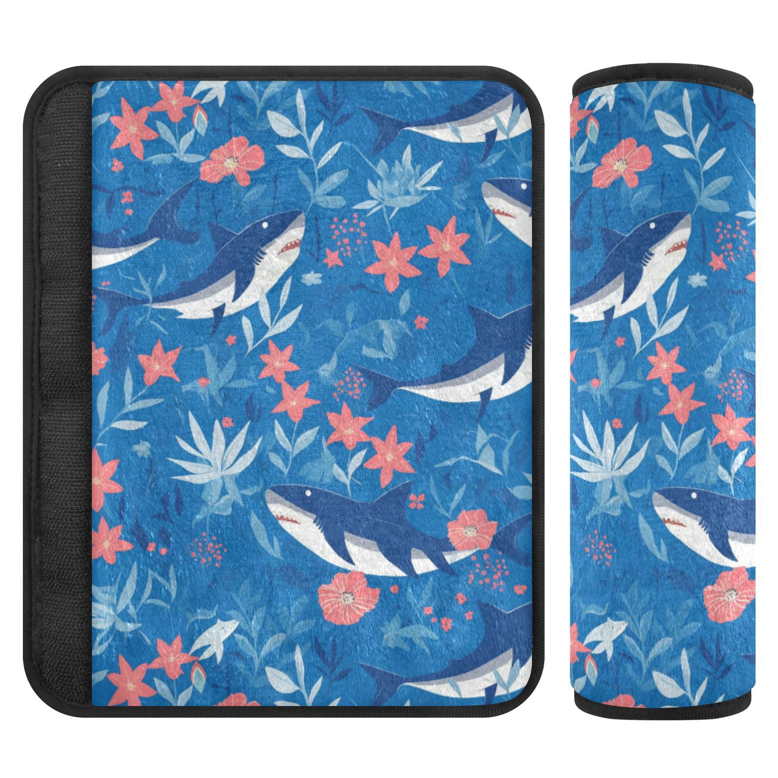 Seat Belt Covers 2 Pack Shark Car Seat Strap Covers Super Soft Floral Car Seat Neck Cover for Boys Girls Adults Babies M