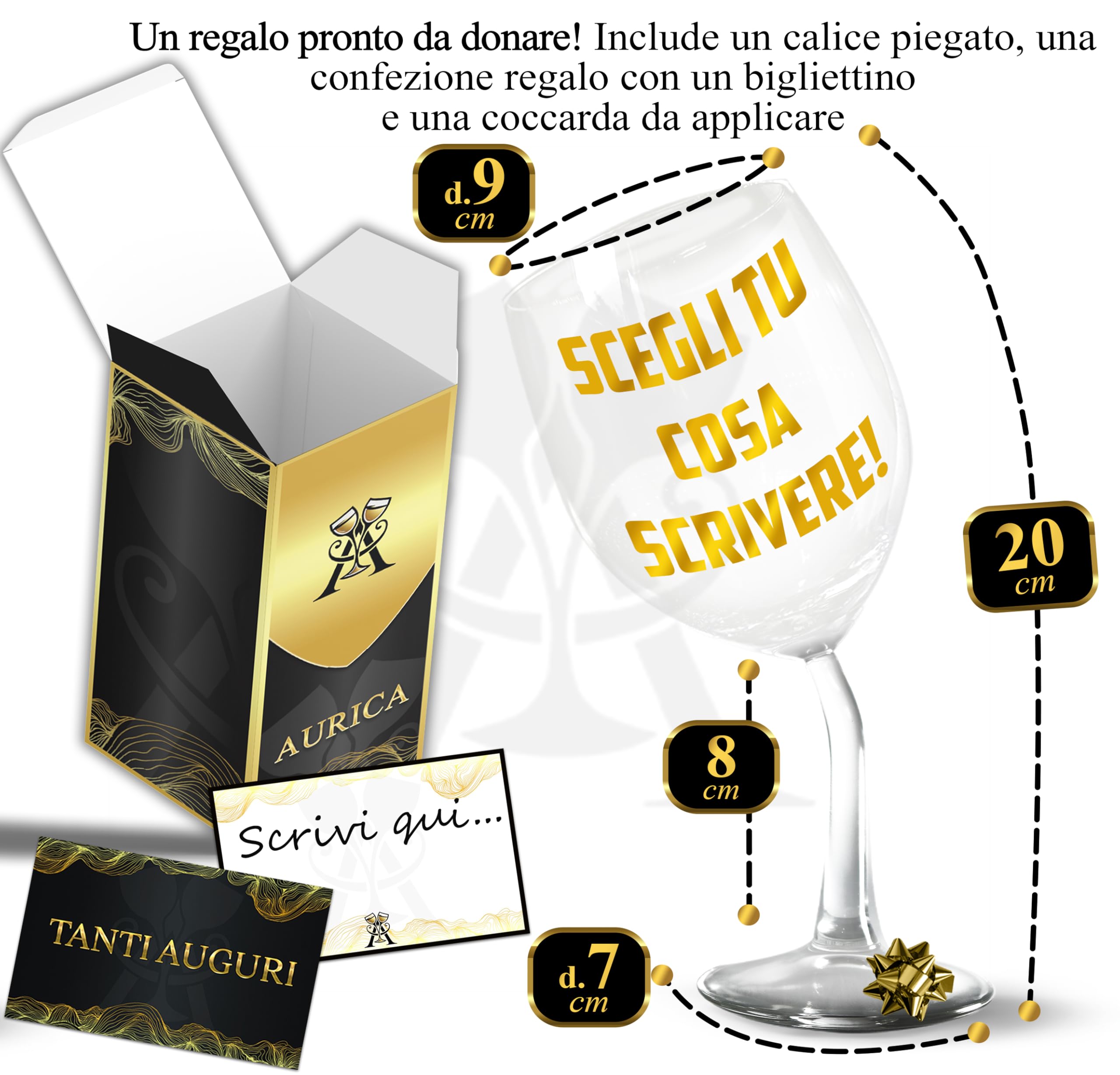 Calice Vino Personalizzato SCEGLI TU COSA SCRIVERE! - Bicchiere Piegato Da 440 ml - Idea Regalo Originale Per Uomo E Donna - Perfetto per Ogni Occasione