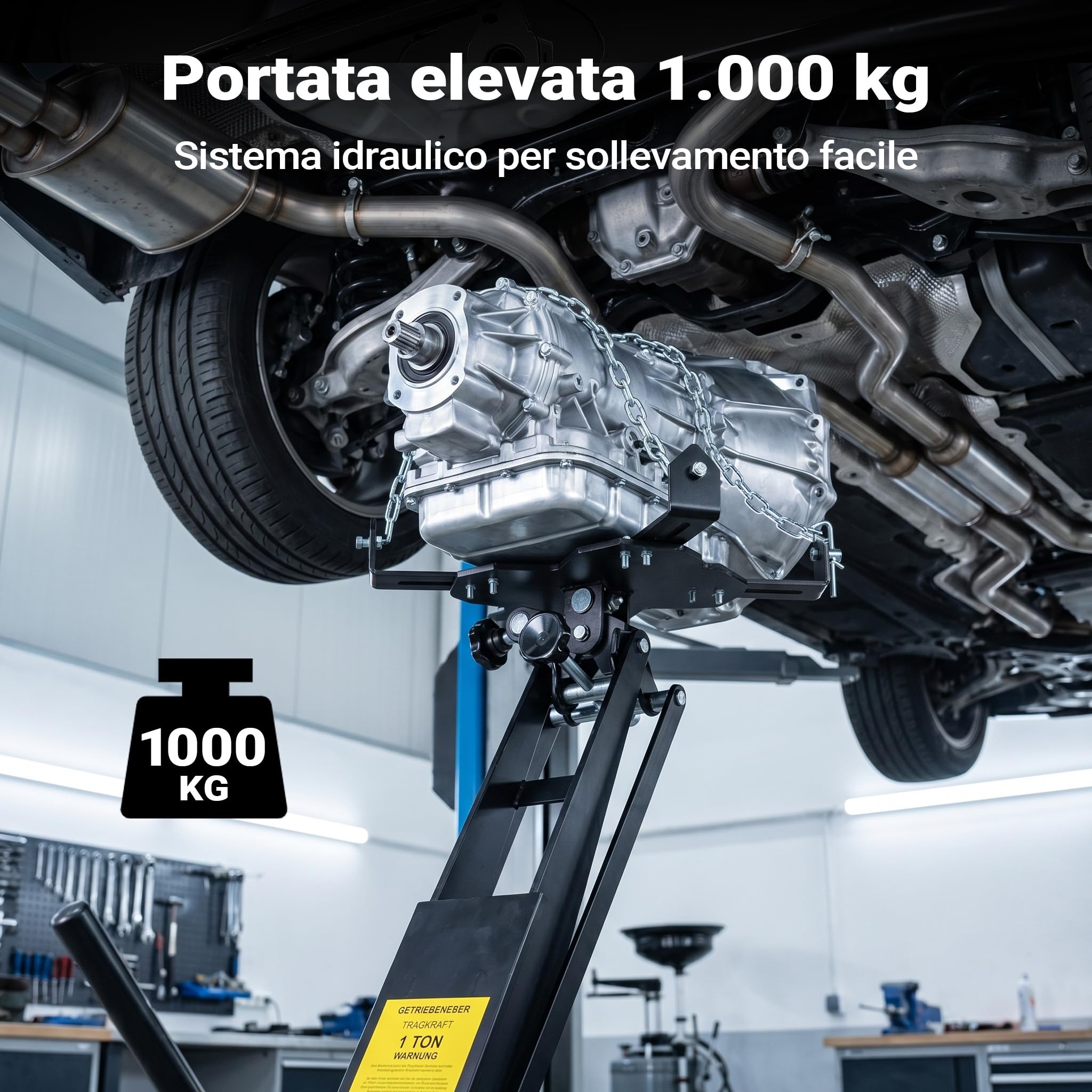 Wiltec Sollevatore cambio fino a 1 t, regolabile 180-790 mm | Gru per motori, blocco motore, con ruote