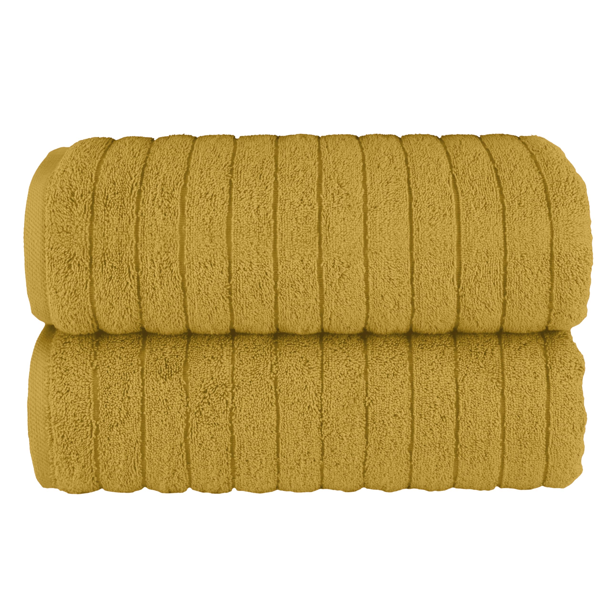 Elegant Comfort 100% Turkish Cotton Corduroy Ribbed Luxury Soft 2 Pack Bath Towels 27 x 54 Inch - Ultra Plush, Absorbent, Quick Dry, Hotel Spa Quality Towels for Bathroom Essentials, Gold