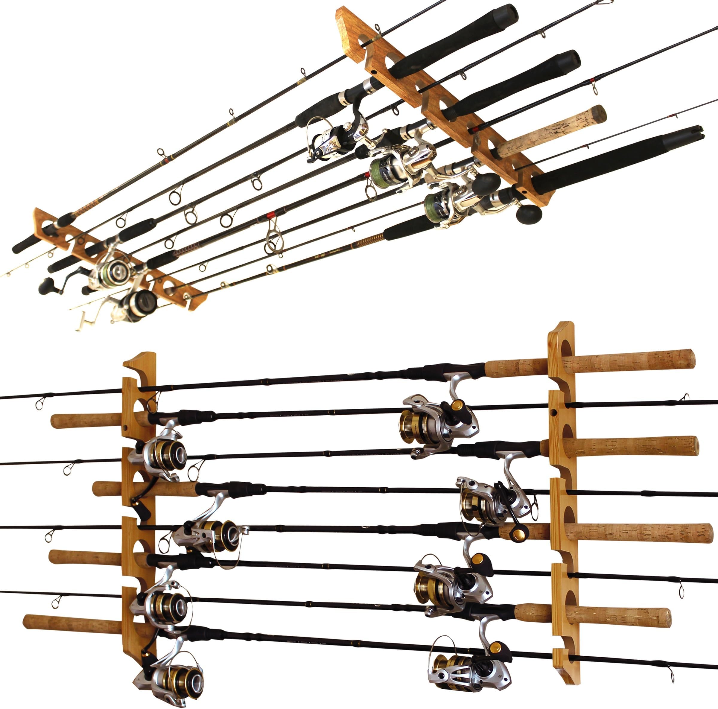8 Fishing Rod Wall or Ceiling Storage Rack, Vertical or Horizontal Holder for Garage, 8 Rod and Reel Combo Capacity