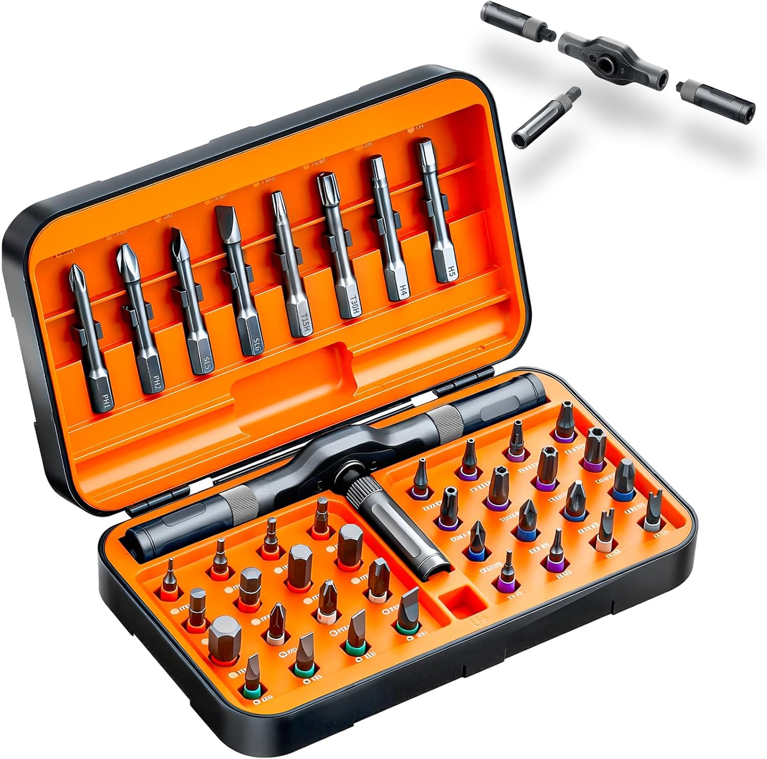 42 in 1 Magnetic Screwdriver Set, DIY Ratchet Screwdriver Set, Multi Bit Screw Drive with Storage Case, Portable Compact Repair Tool Kit for Gifts, Furniture, Computer, Bicycle - Orange