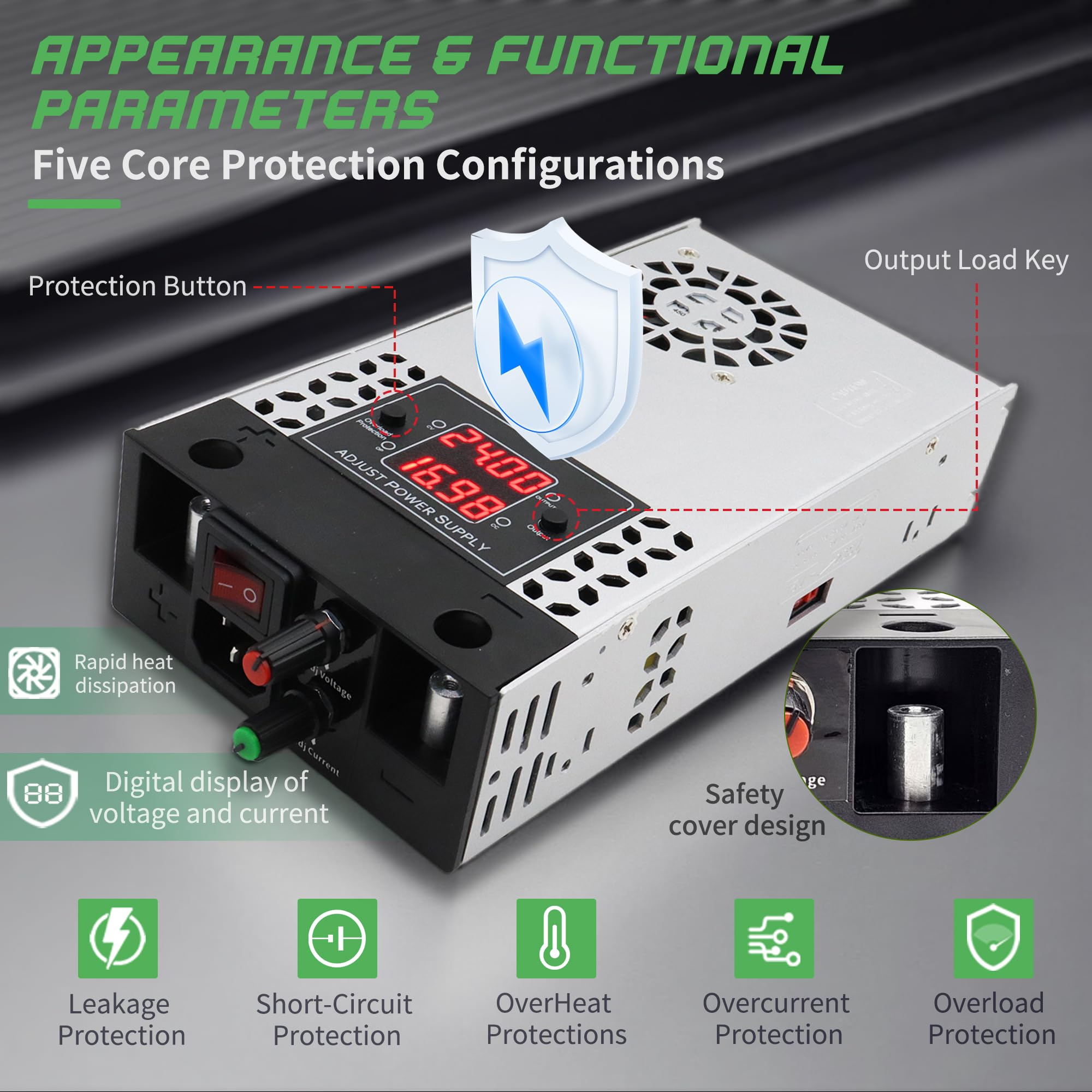Upgrade Einstellbar Trafo DC 30V 17A 500W Netzteil Transformator Schalternetzteil 230V AC auf DC Netzteil 30Volt Transformator Industriell für LED Lichtleiste CCTV Kamera Sicherheitssystem Radio SMPS