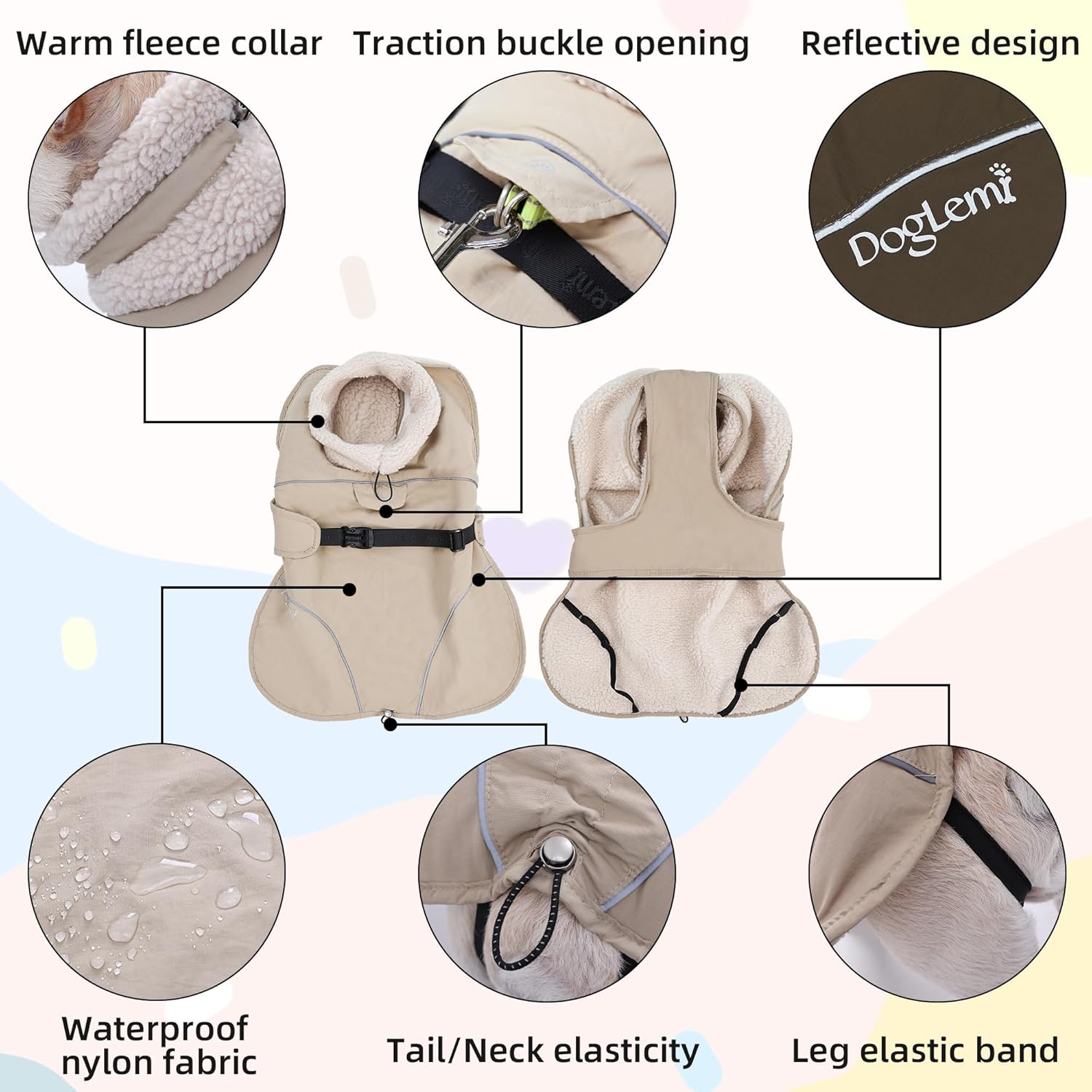 Adjustable Dog Coat with Harness Slot, Waterproof Fleece Lined Winter Jacket, Windproof Reflective Pet Vest for Cold Weather for Small Medium Large Dogs (Black, Medium) - Image 2