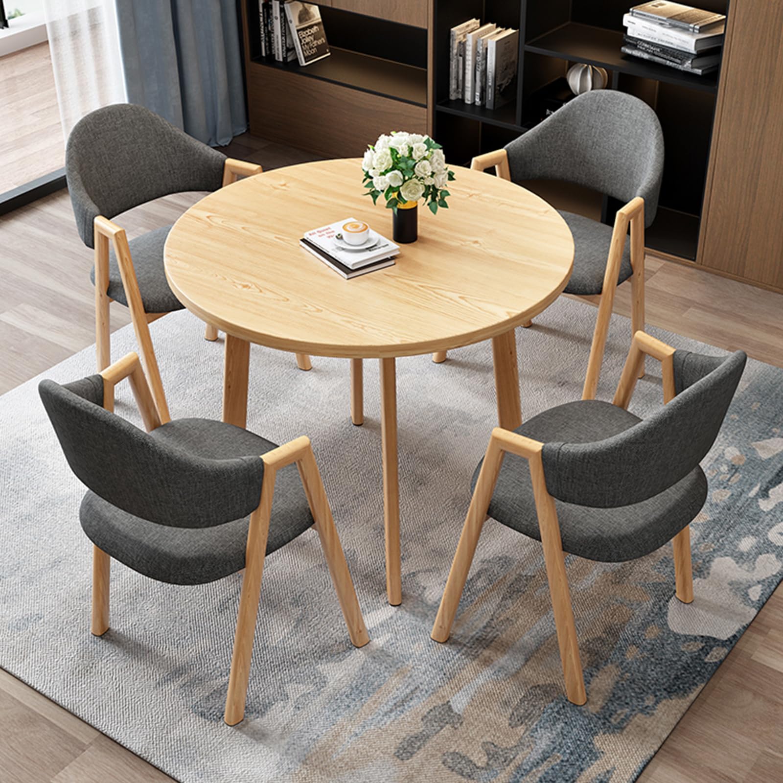 ASerZenith 5-Piece Office Table And Chair Set, Small Round Conference Table With Backrest Chairs, Space Saving Reception Room Furniture For 4,Greyb-D 31.5Inch/80Cm