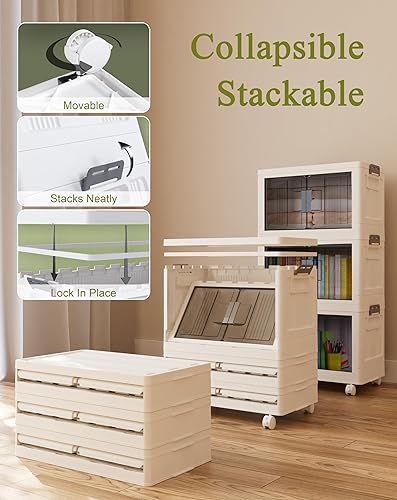 Miniatura 2 de OlarHike Contenedores de almacenamiento de 34 cuartos de galón con tapas, caja de almacenamiento plegable con puertas y ruedas, contenedores de