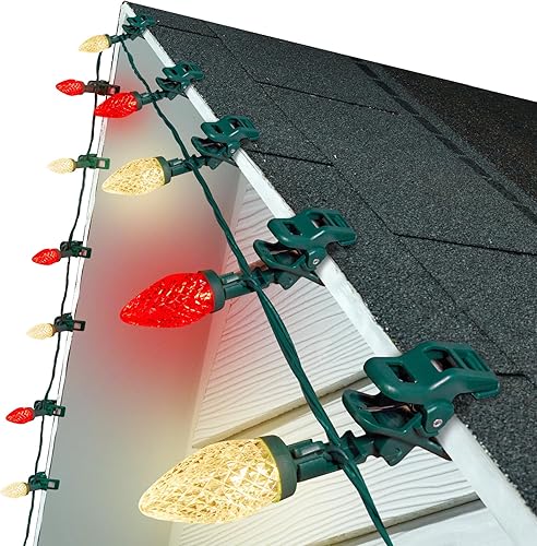Luces LED de Navidad C9 para exteriores, 66 pies, 100 luces LED C9 con 100 clips de resorte, luces de árbol de Navidad conectables impermeables para