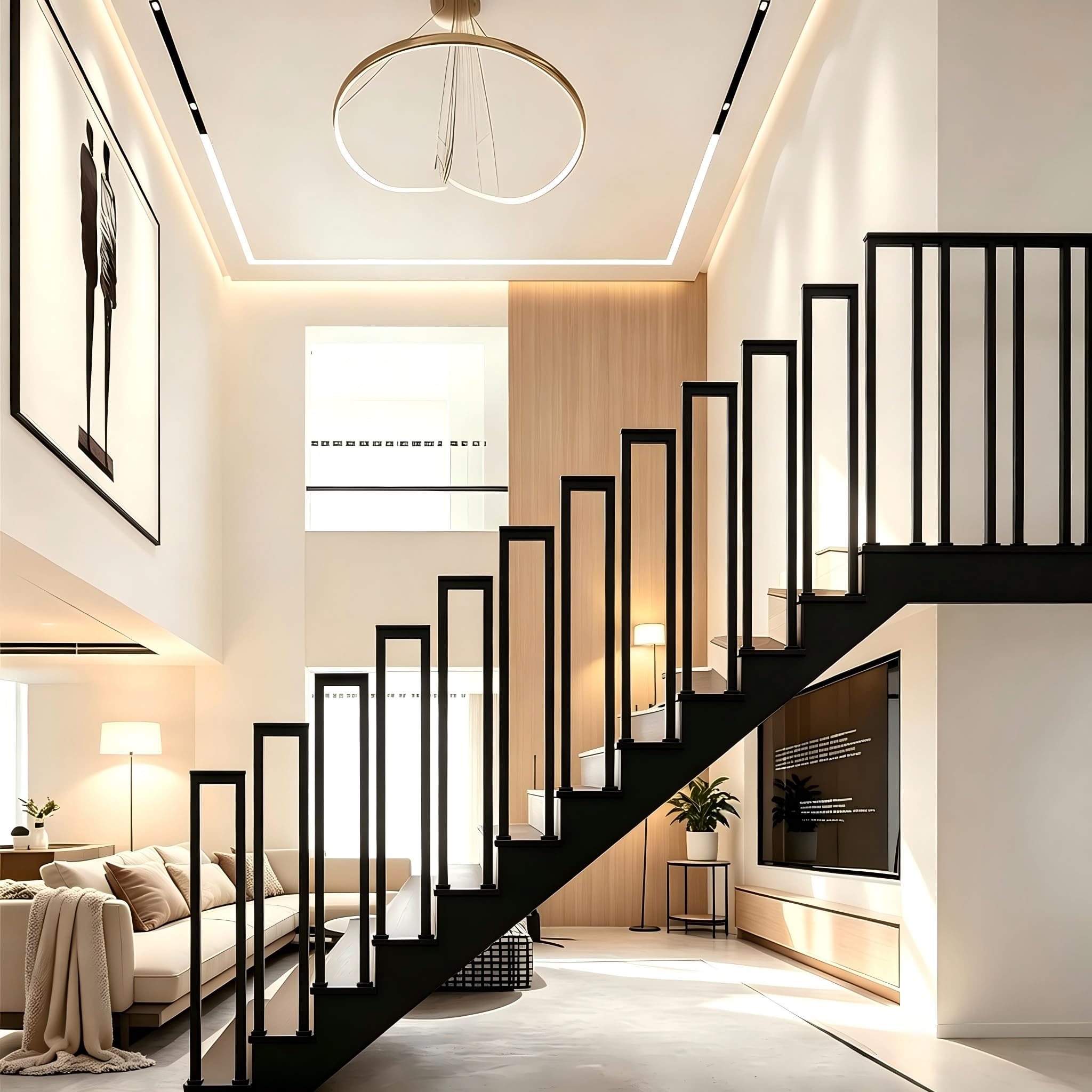 PBMDUHX U-Shaped Black Stainless Steel Outdoor Stair Handrail Black 65cm