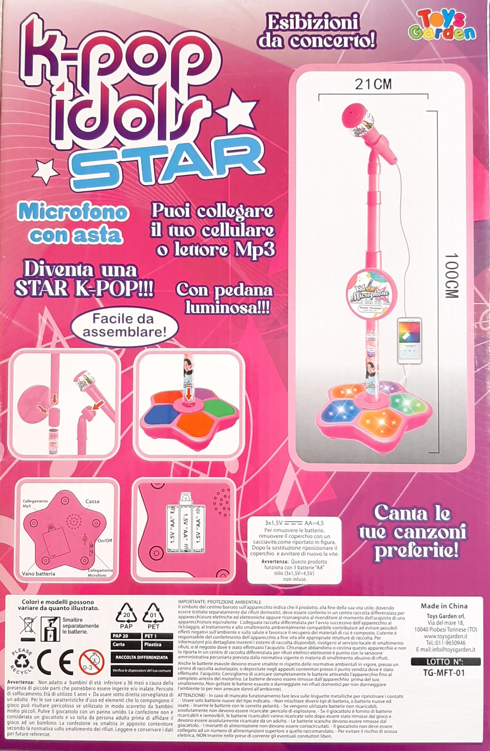 Microfono Karaoke K pop Idols Stars con Asta Regolabile e Pedana Luminosa, Luci LED, 100 cm, Giocattolo per Bambine - Idea Regalo