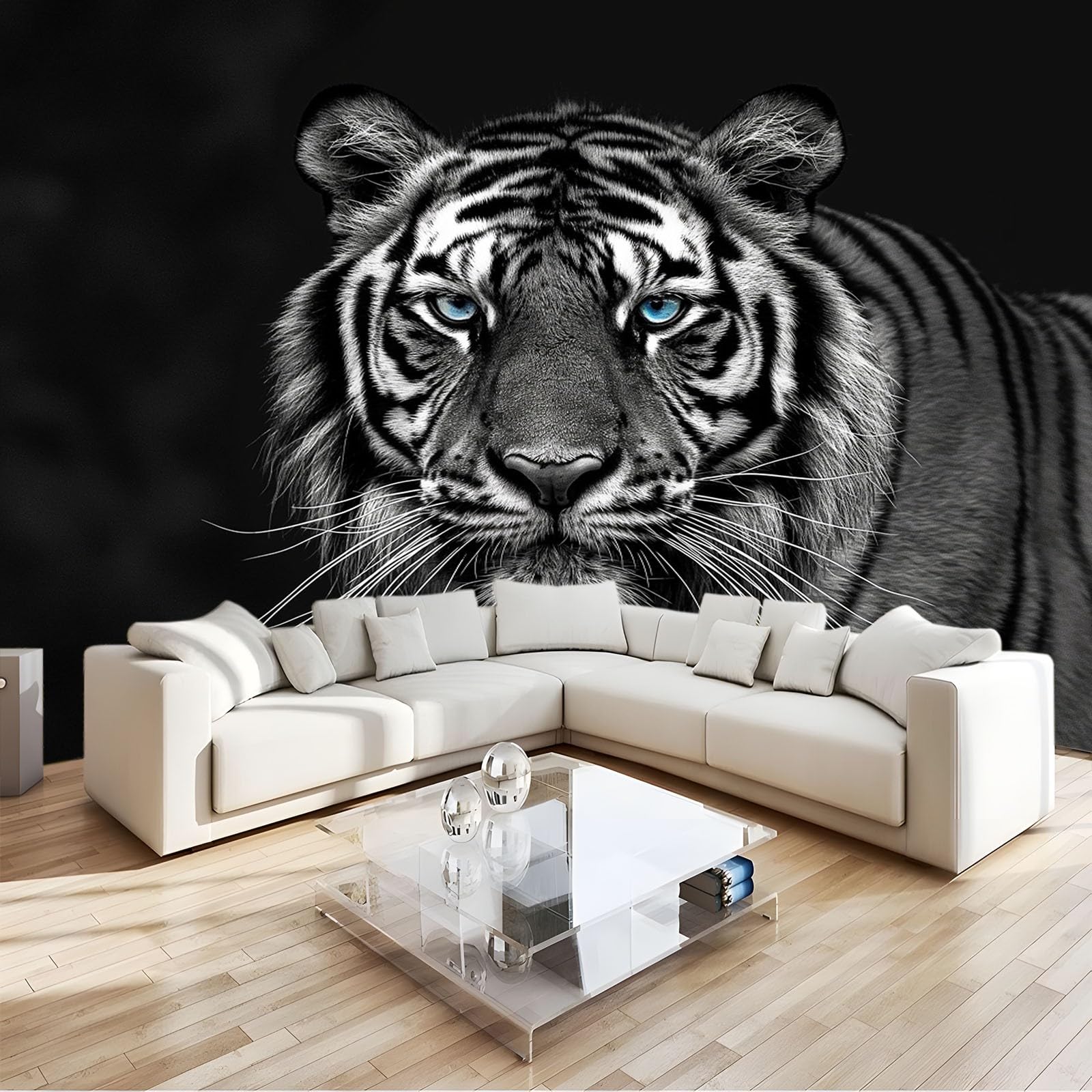 Papier peint tigre noir 200x140 cm panoramique intissé moderne pour mur de salon