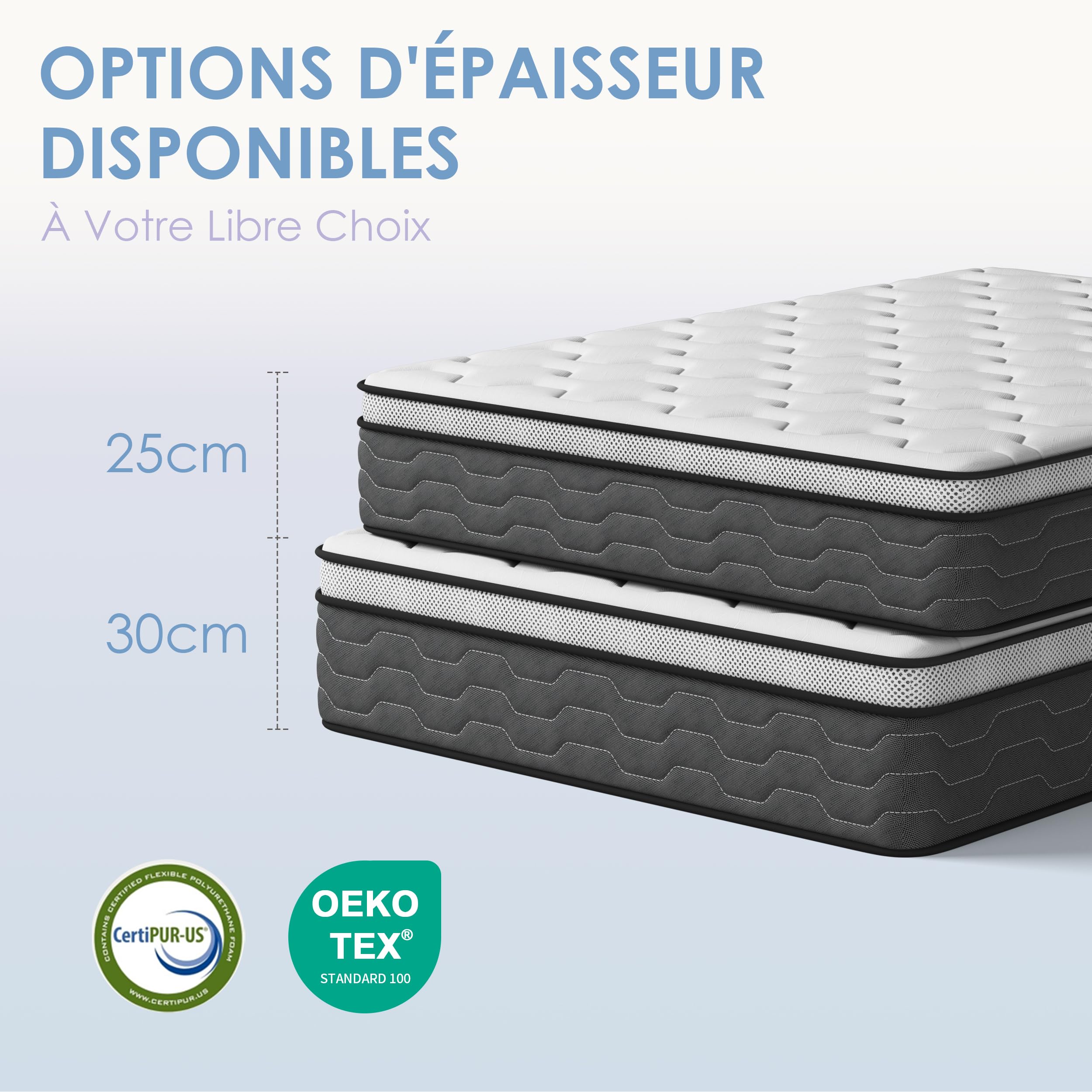 DEWINNER Lit Enfant 90x190 cm,Ensemble Matelas Simple et Sommier Ressorts Ensachés 90x190x25 cm,Confortable, Respirant,Lit Une Personne Complet pour Chambre Enfant ou Adulte