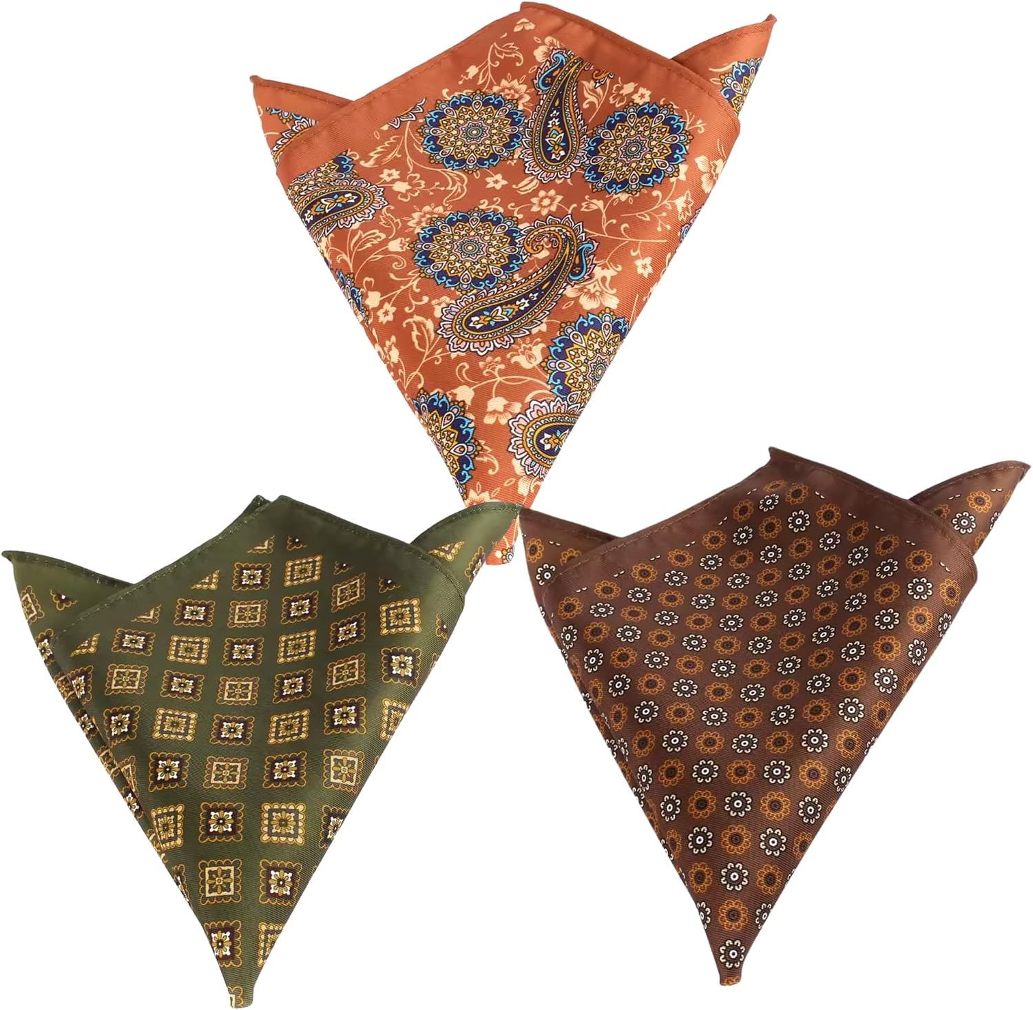 Men's Pocket Squares Set of 3 with Gift Box, Silk Feel Handkerchiefs, 11 x 11 in