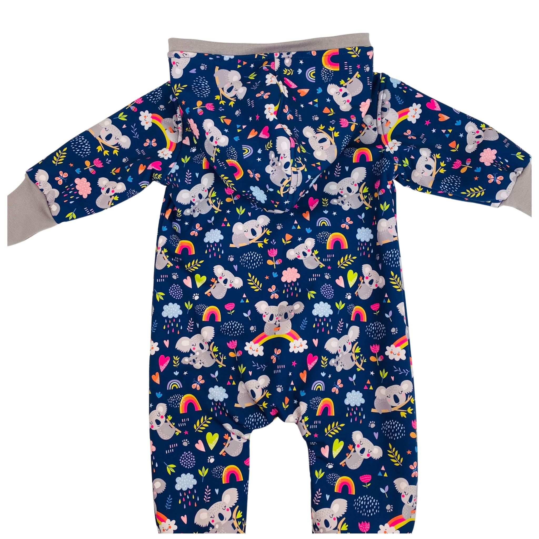 Lilakind Baby Overall mit Kapuze – Koala-Muster – Fleecegefüttert & Warm – Softshell-Einteiler für Jungen & Mädchen – Outdooranzug mit Reißverschluss & Bündchen – Größe 74–116
