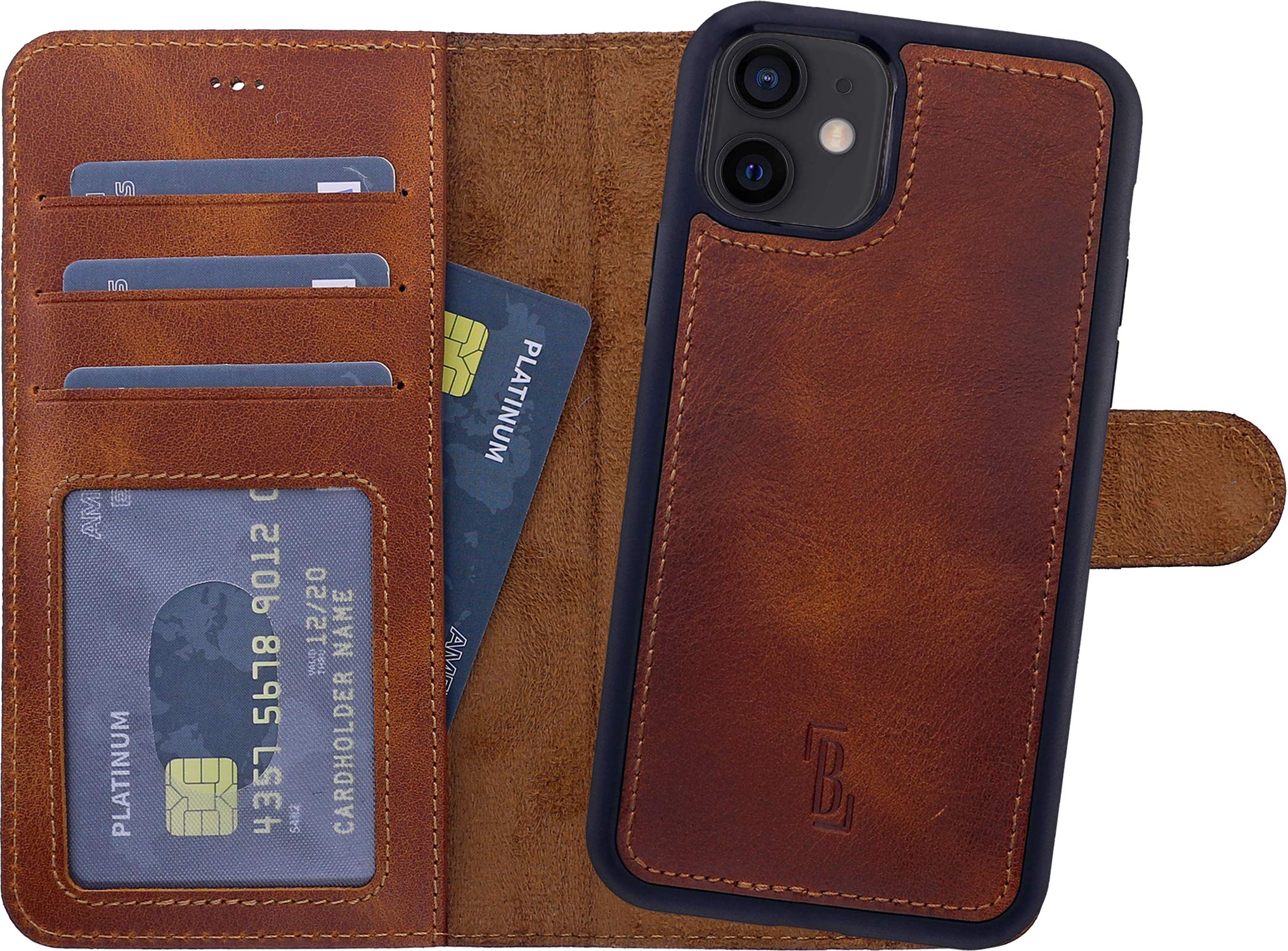 Burkley 2-in-1 Leather Mobile Phone Case for iPhone 11 with Removable Back Cover, 360° Protection, RFID Blocker