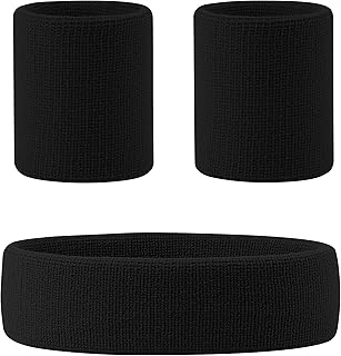 HANERDUN 3PCS Muñequeras y Diadema Sudor Conjunto Hombre Mujer Elásticas - Diadema Deportiva Humedad Sudor para Atletismo, Correr, Ciclismo, Entrenar Gimnasio, Yoga, Baloncesto, Tenis