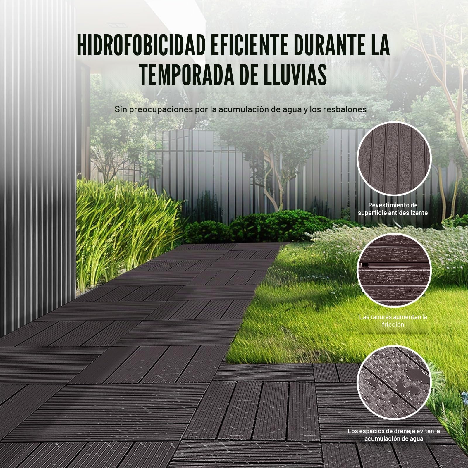 VEVOR Azulejos Entrelazados para Terraza, de Plástico, Resistentes al Agua, para Uso en Todo Tipo de Climas, para Terrazas, Porches, Piscinas, Balcones, Patios, Marrón Oscuro, 300 x 300 x 20 mm 54 uds
