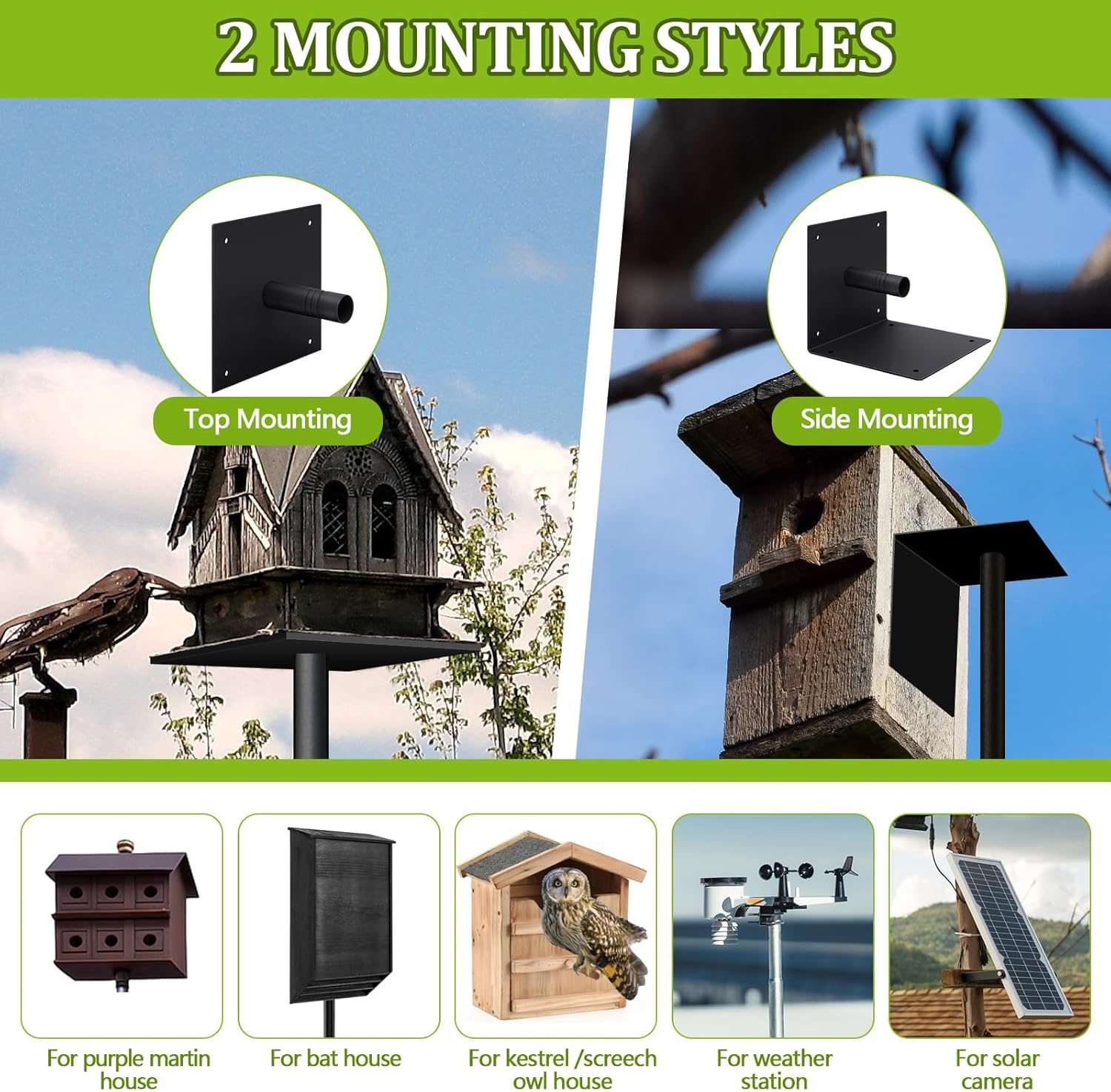 2 Pack 12ft Telescoping Bat House Purple Martin House Pole - Supports 5kg, Anti-Oxidation Steel with Heavy Duty 5-Claw Base & 2 Mounting Platforms, Outdoor Use