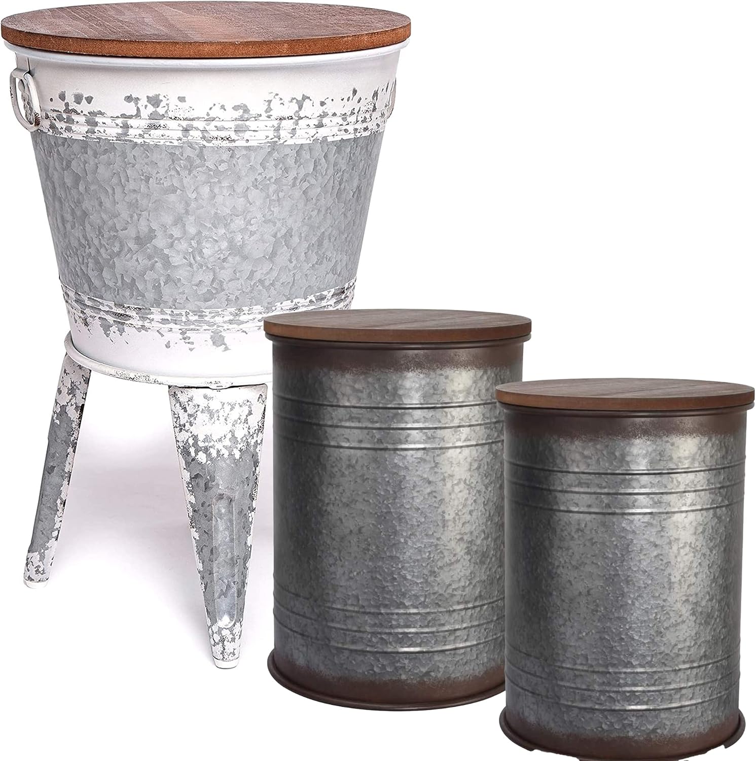 Hallops Farmhouse Accent Side Table Galvanized Rustic End