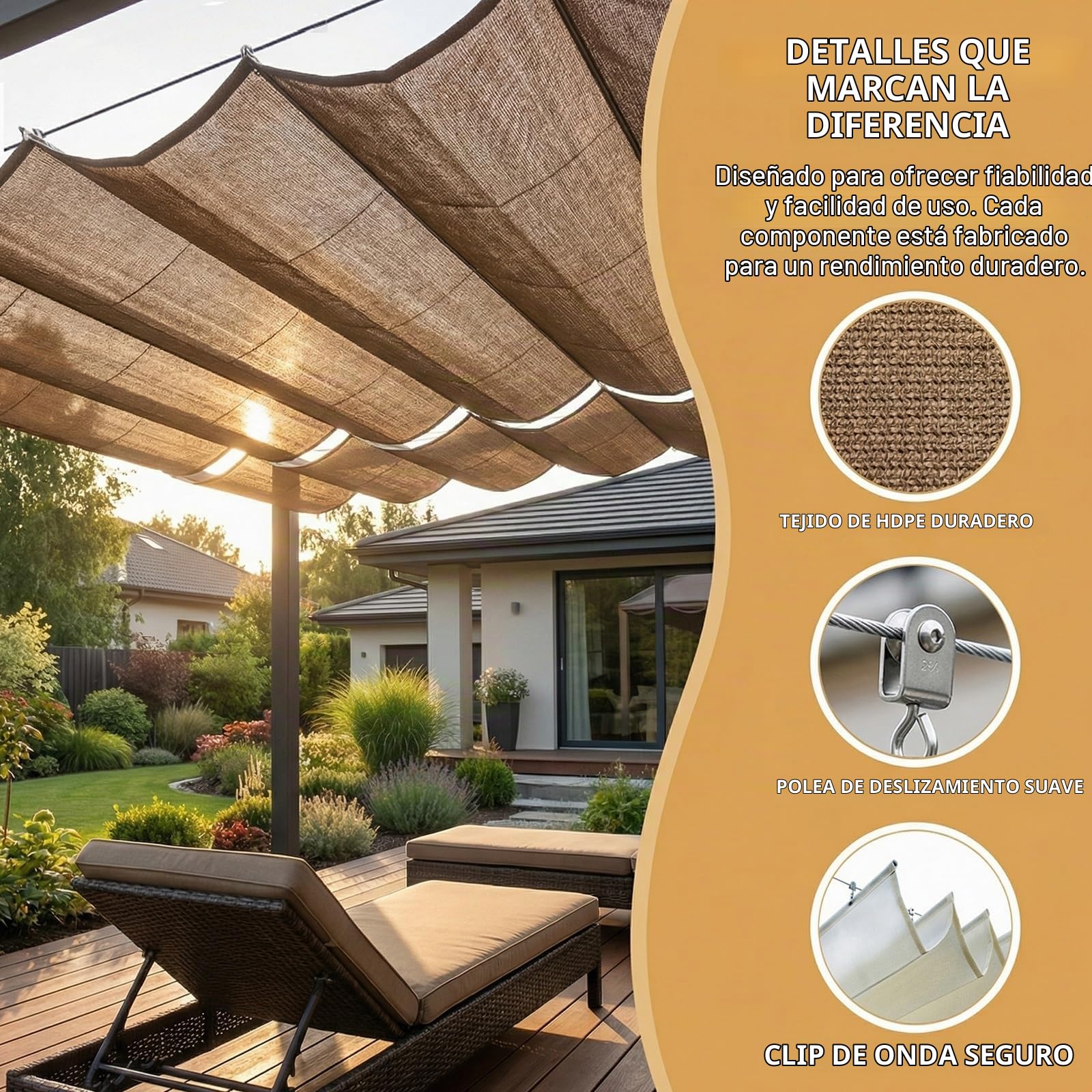 Toldo Vela de Sombra Retráctil,Red de Sombra,Vela de SombraExterior, Retráctil Ondulada Velade Sombras, Techo corredizo de toldo for Terraza, Jardín, Patio y Balcón(W1.8*L4m/W5.90*L13.12ft)
