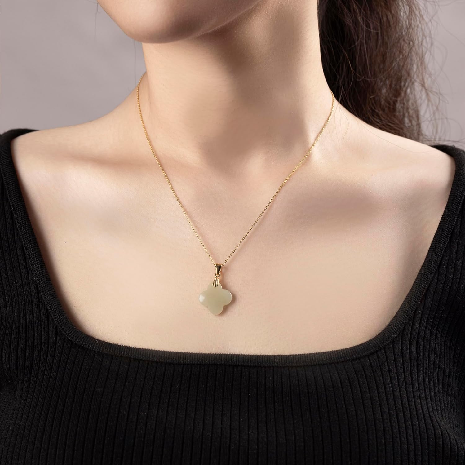 Lucky Genuine Jade Silver Necklace Perfect Gift for Her Gift Wrapped 18-20 Inch Handmade 14K Gold Plated 925 Sterling Silver Dainty Long Thin Elegant Classic Bring Good Fortune Keenove
