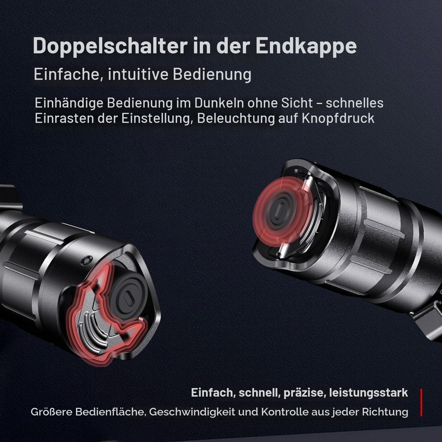 klarus EP11 1300 Lumen USB C wiederaufladbare taktische Taschenlampe, Dual Tail Switches Handheld Taschenlampe, 3 Beleuchtungsmodi Plus Strobe, IPX8 Wasserdicht Taschenlampe