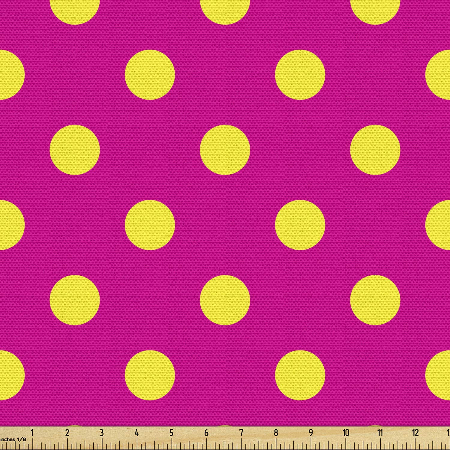 Lunarable Polka Dot Fabric by The Yard, Vibrant Colored Background and Yellow Spots Traditional Vertical Dots, Decorative Fabric for Upholstery and Home Accents, 3 Yards, Pink Yellow