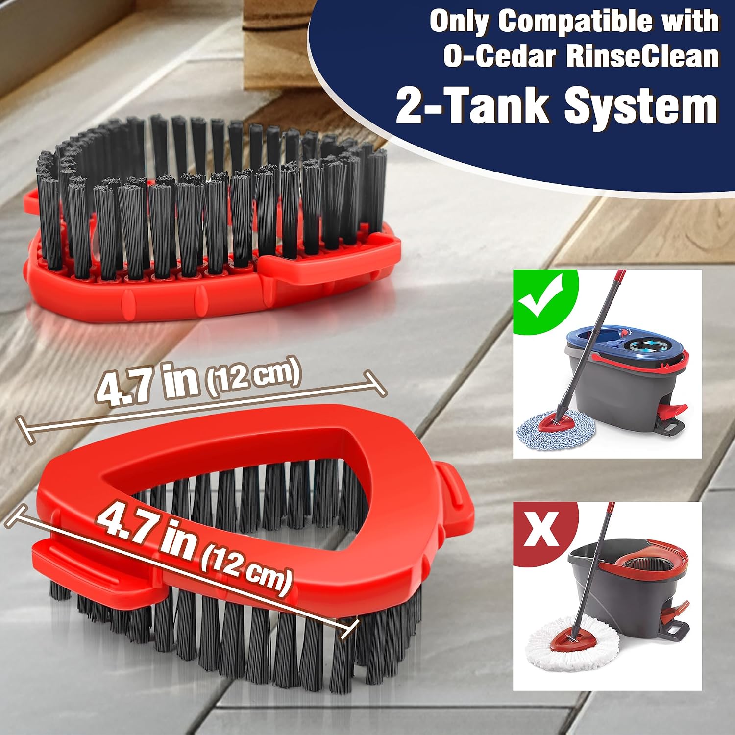 2 Pack Spin Mop Brush for O-Cedar RinseClean 2 Tank System, Mop Attachments Scrub Replacement Heads, Microfiber Triangle Hard Bristle Cleaning Brush Floor Scrubber for Bathroom Kitchen Wall