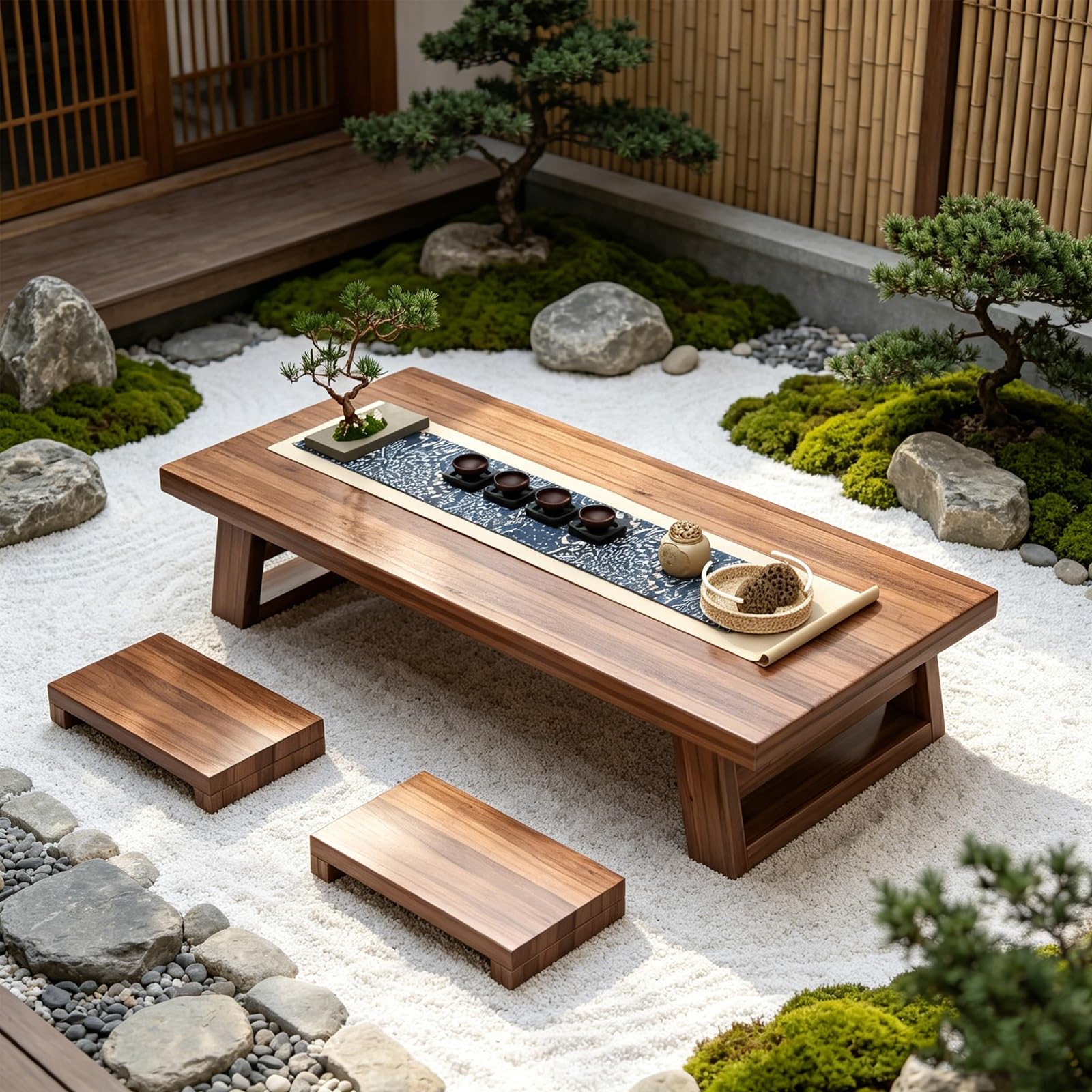 Tavolino Tatami in Legno Massello, Tavolo Basso Giapponese da Pavimento, per Soggiorno, Camera da Letto, Meditazione e Cerimonia del Tè(120 * 60 * 35cm/47.5 * 24 * 14in)